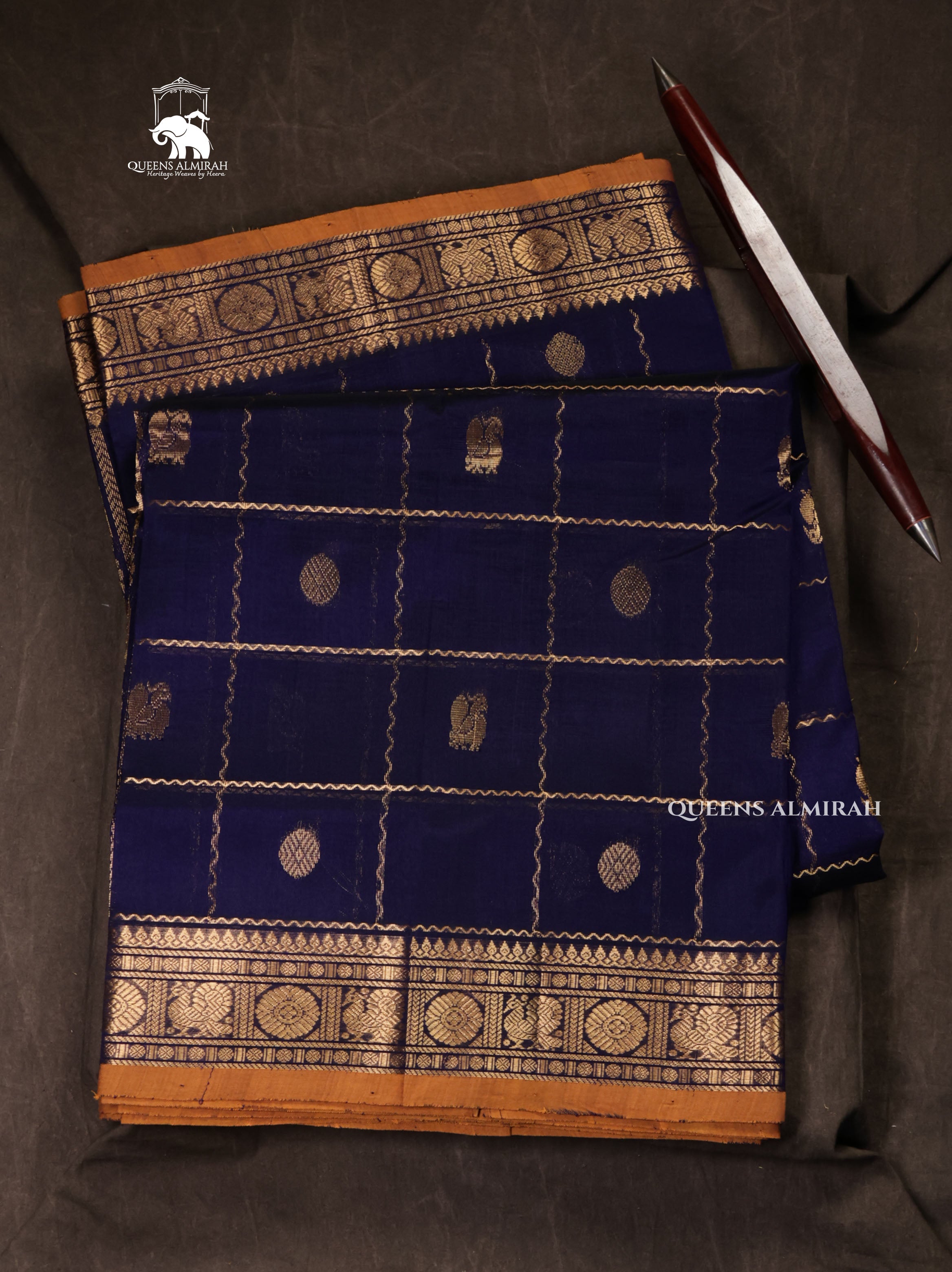 Navy Blue Pure Silk Cotton Saree