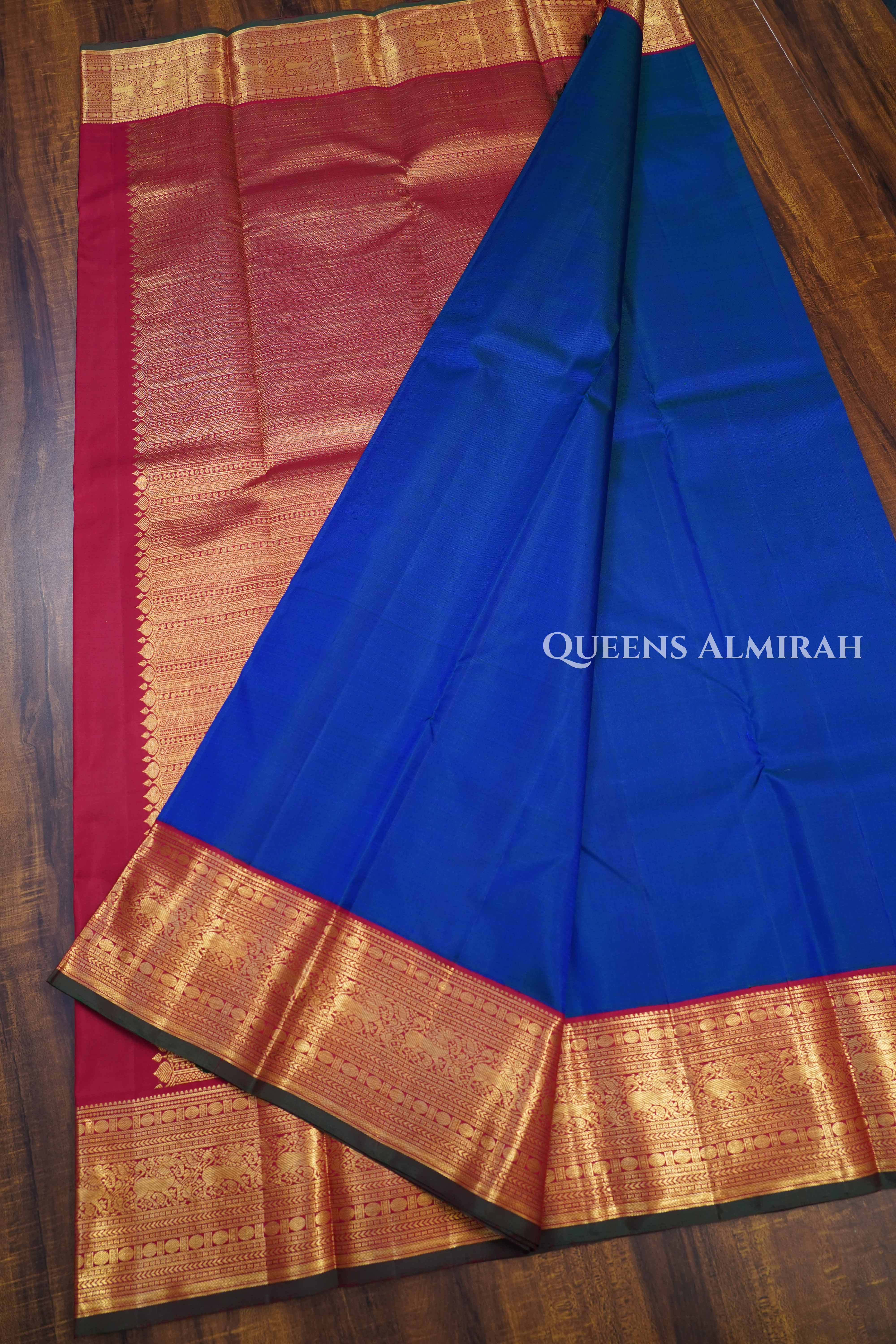 Royal Blue With Red Pure Kanchivaram Silk Saree