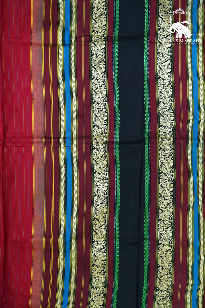 RUBY RED WITH MULTICOLOR BORDER MULBERRY SILK SAREE - Queens Jewel Emporium