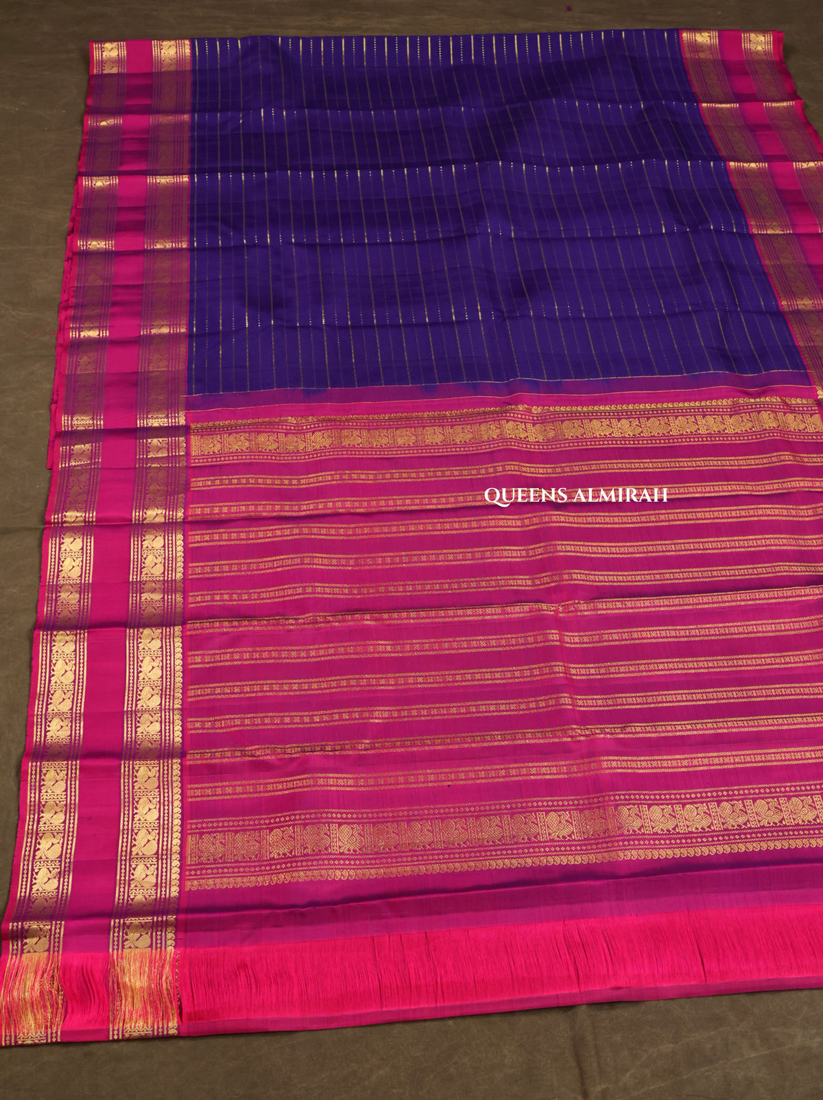 Blue With Pink Pure Kanchivaram Silk Saree