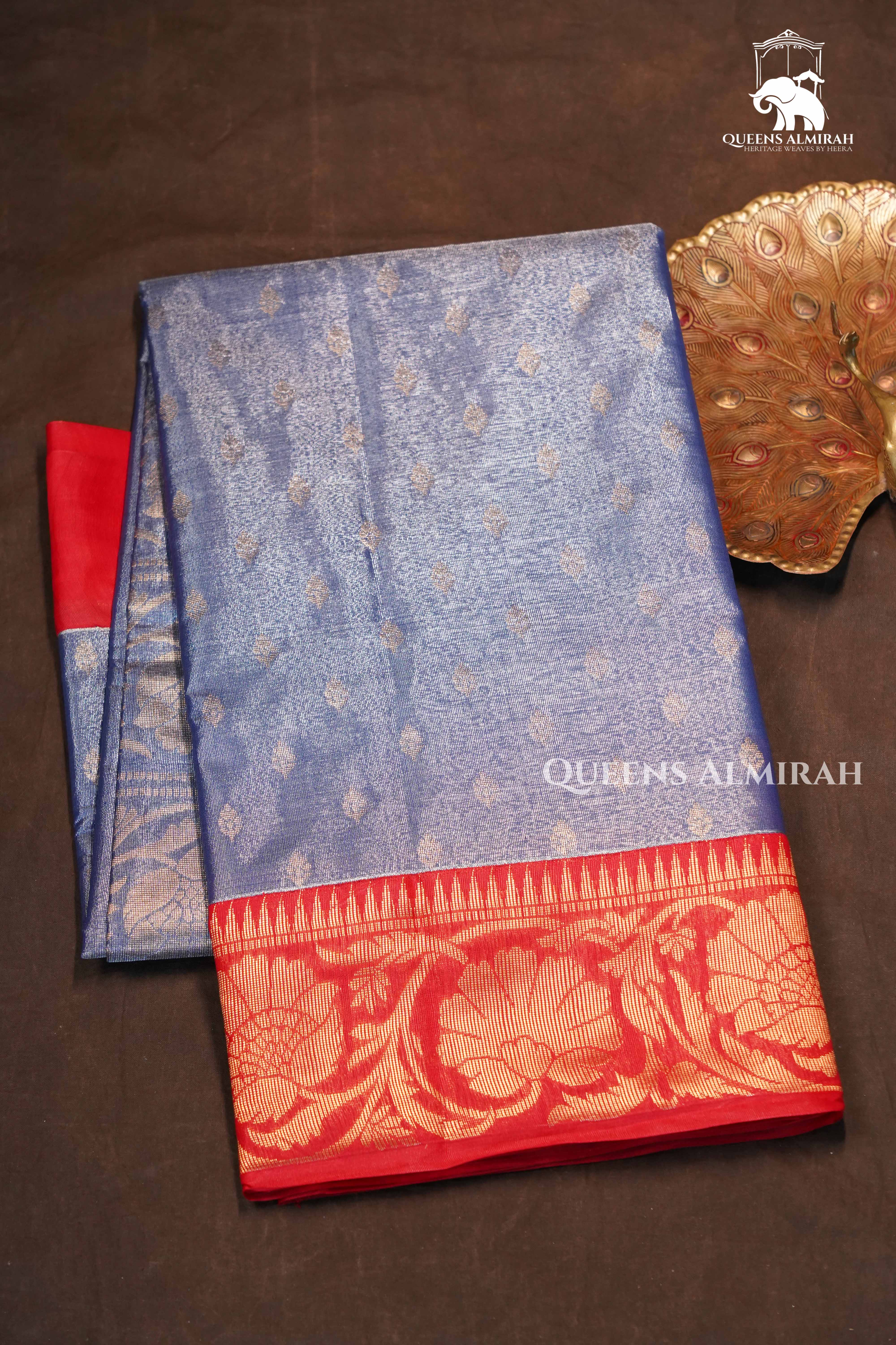 Lavender With Red Tissue Silk Cotton Saree