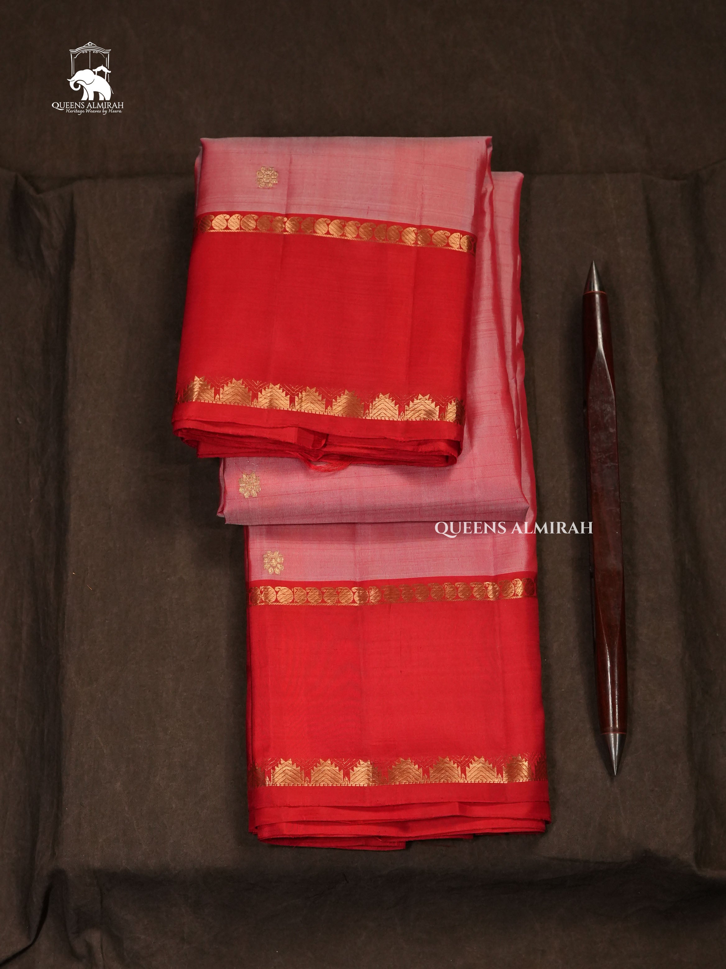 Rose Milk Pink With Red Pure Kanchivaram Silk Saree