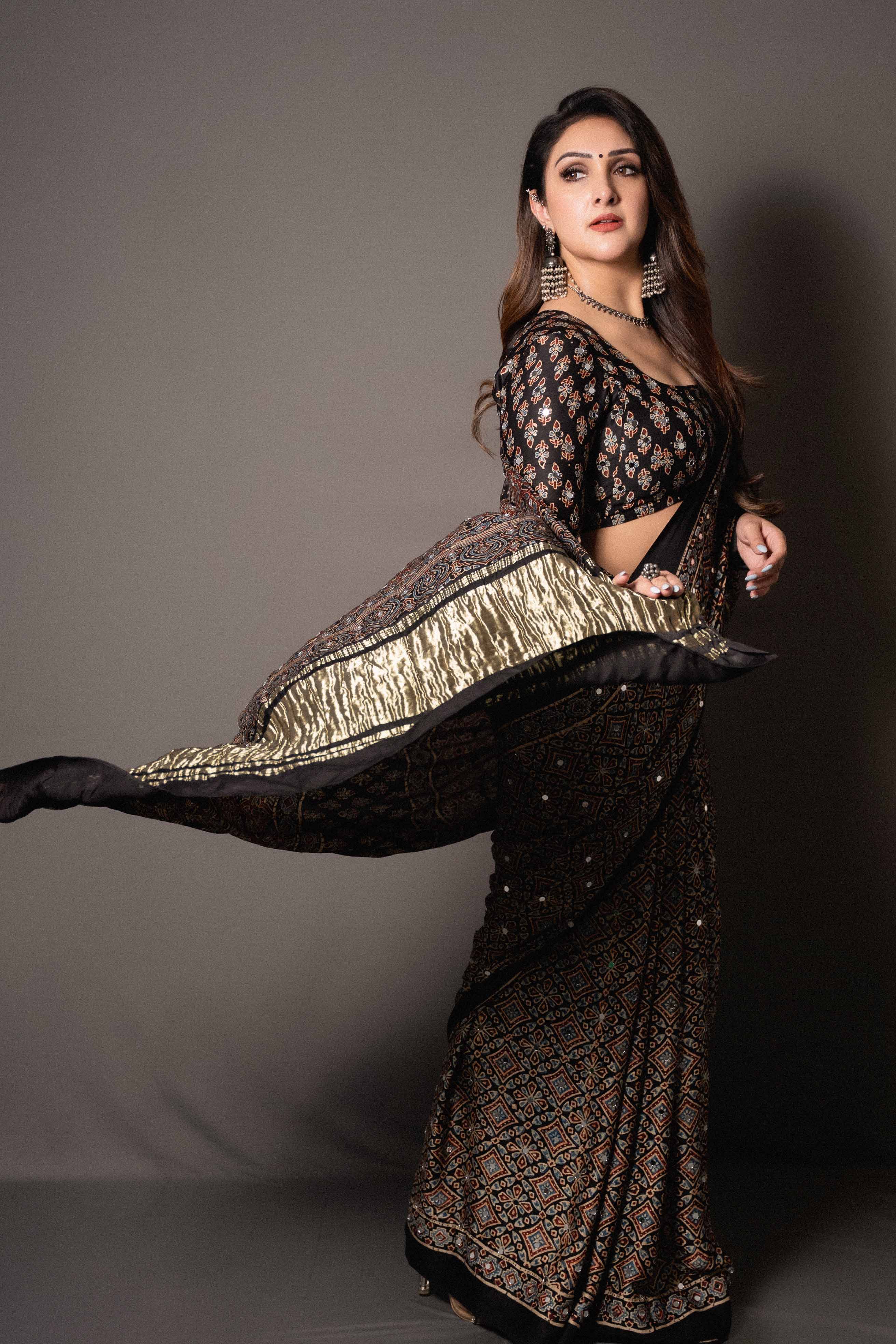 Sridevi  Ajrakh Mirror Work Modal Silk Saree