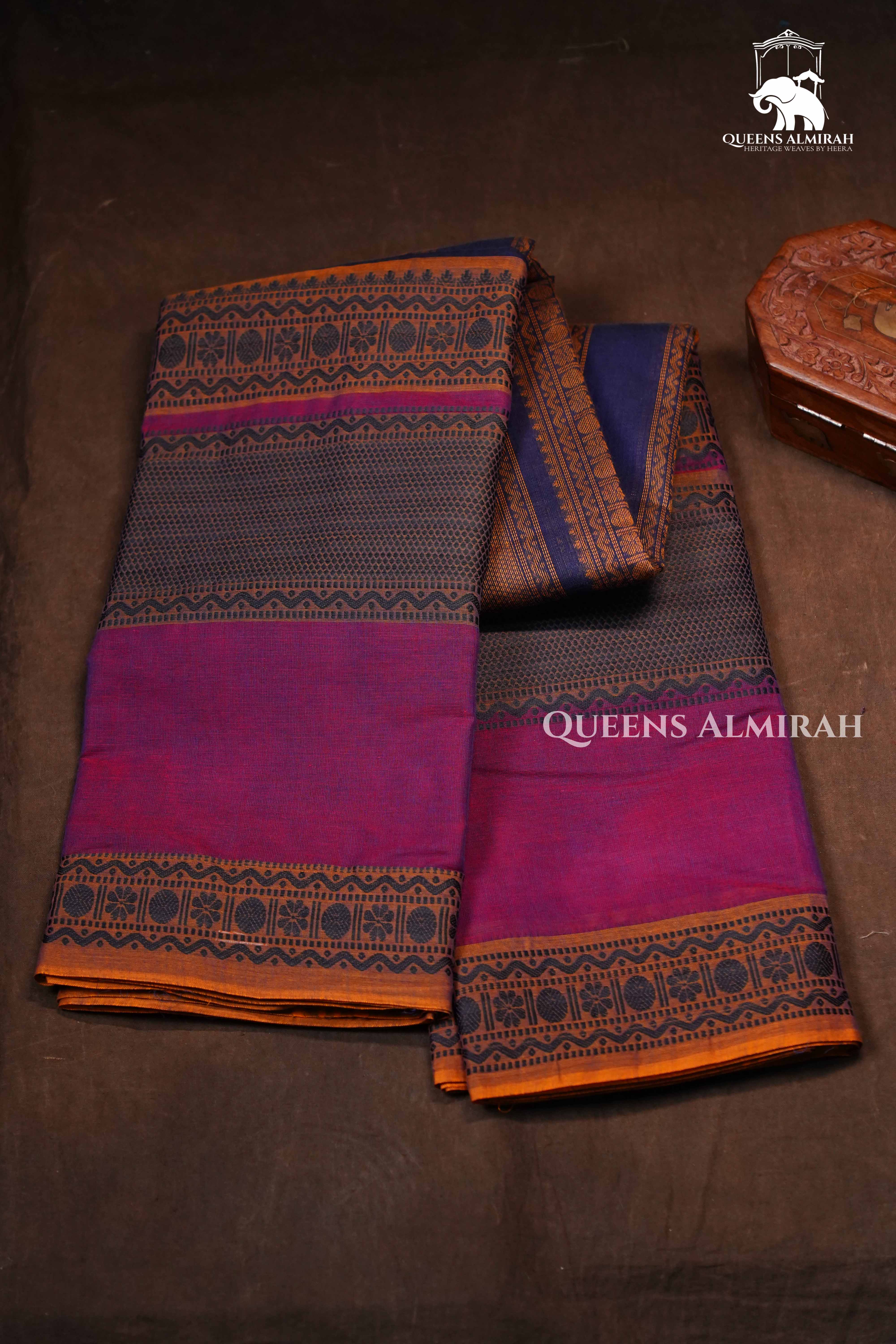 Grape Purple With Mustard Yellow Chettinad Cotton Saree