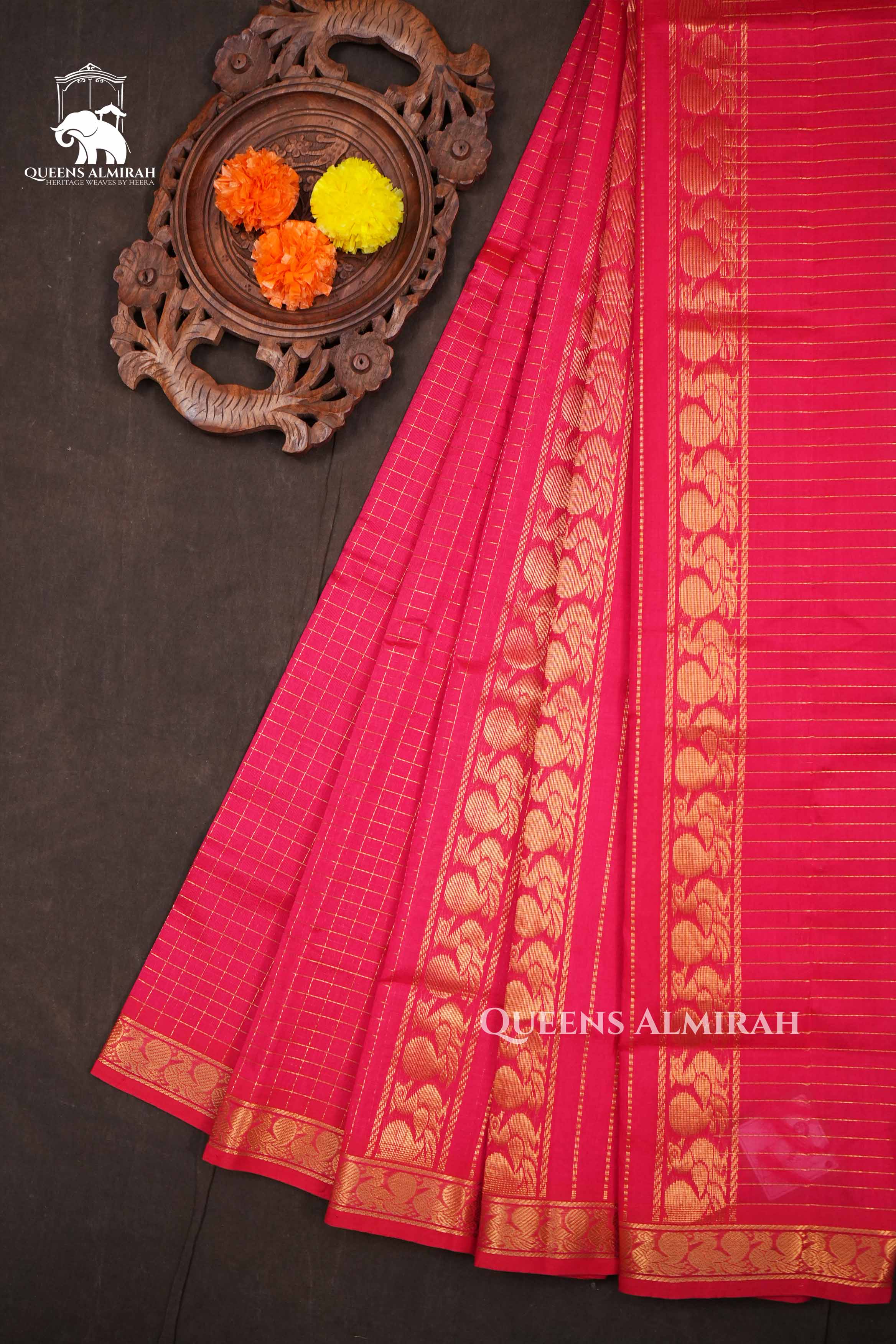 Magenta Pink Kattam Pure Kanchi Silk Cotton Saree