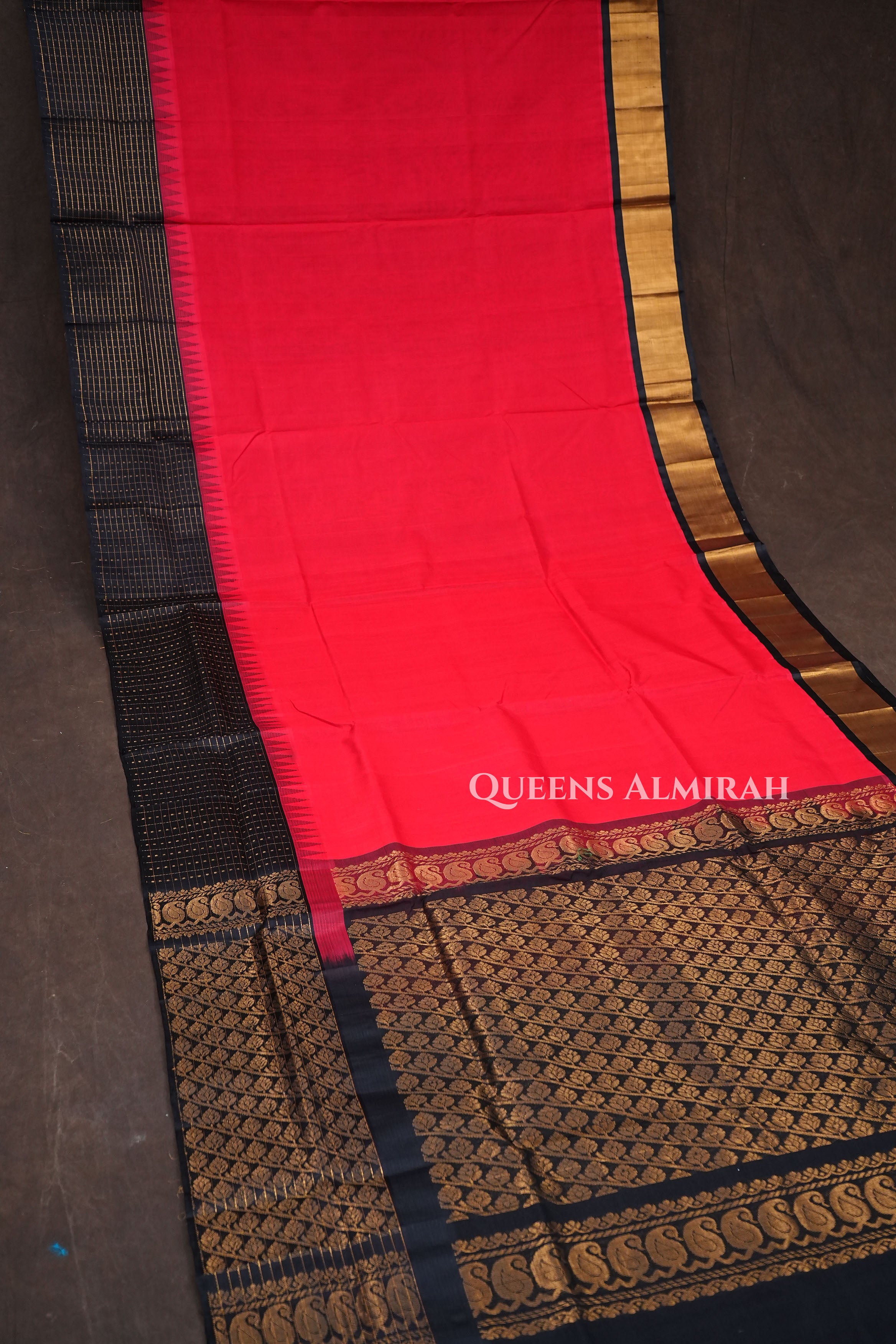 Red With Black Pure Kanchi Silk Cotton Saree