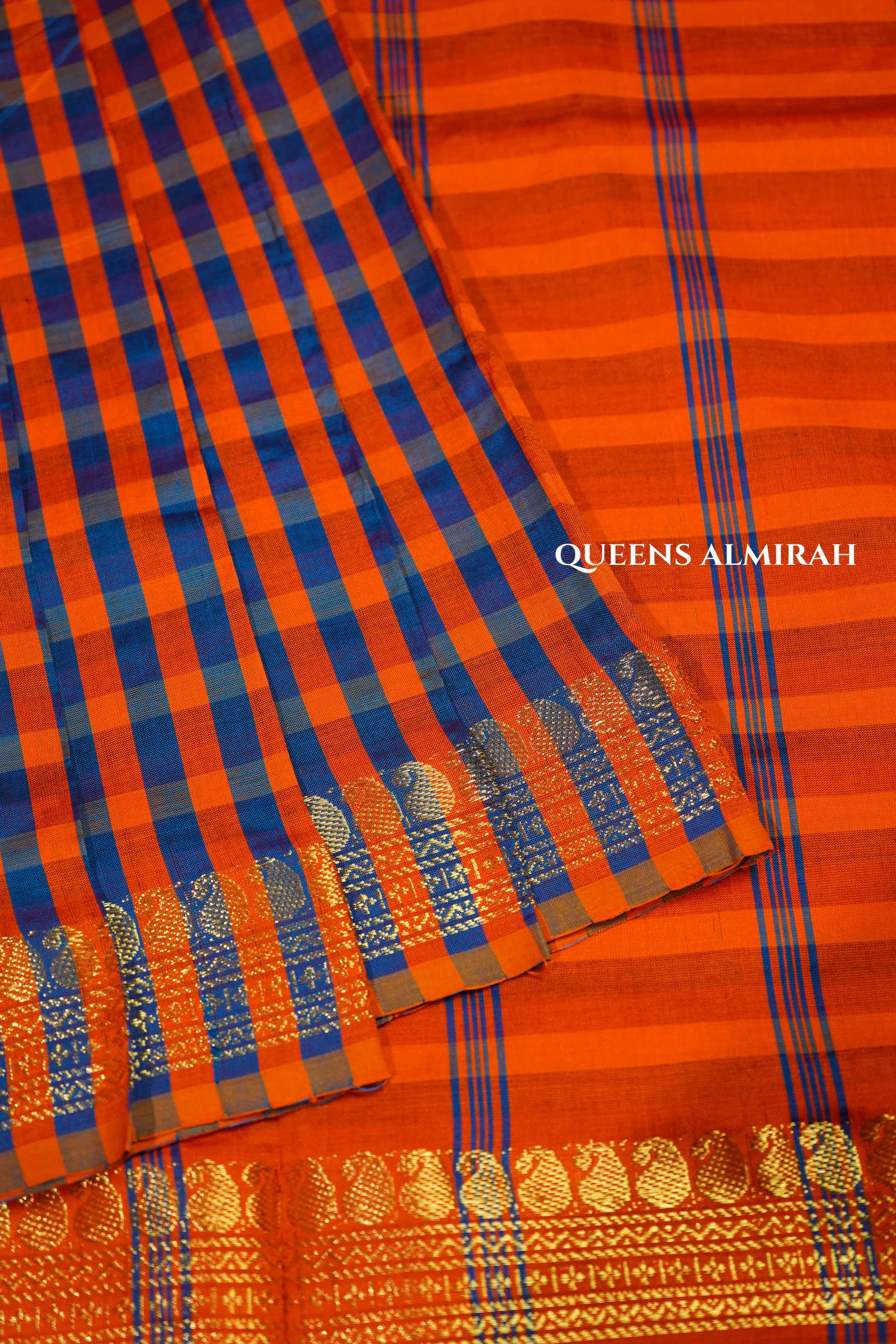Yellow With Blue Checks Semi Silk Cotton Saree