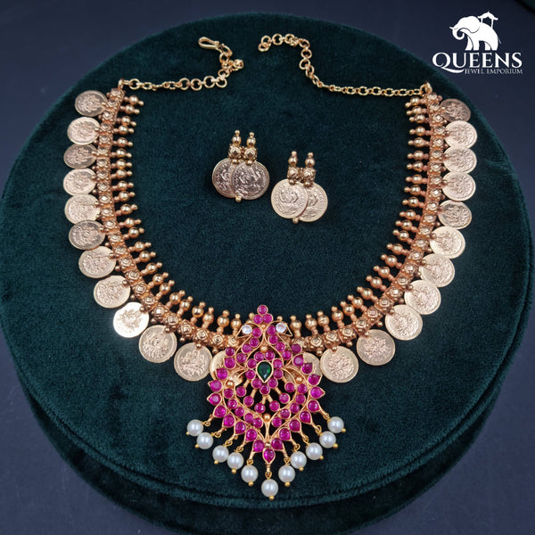 AADHYANTHA KASU NECKLACE - PINK - Queens Jewel Emporium