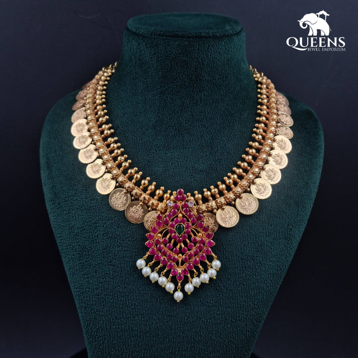 AADHYANTHA KASU NECKLACE - PINK - Queens Jewel Emporium