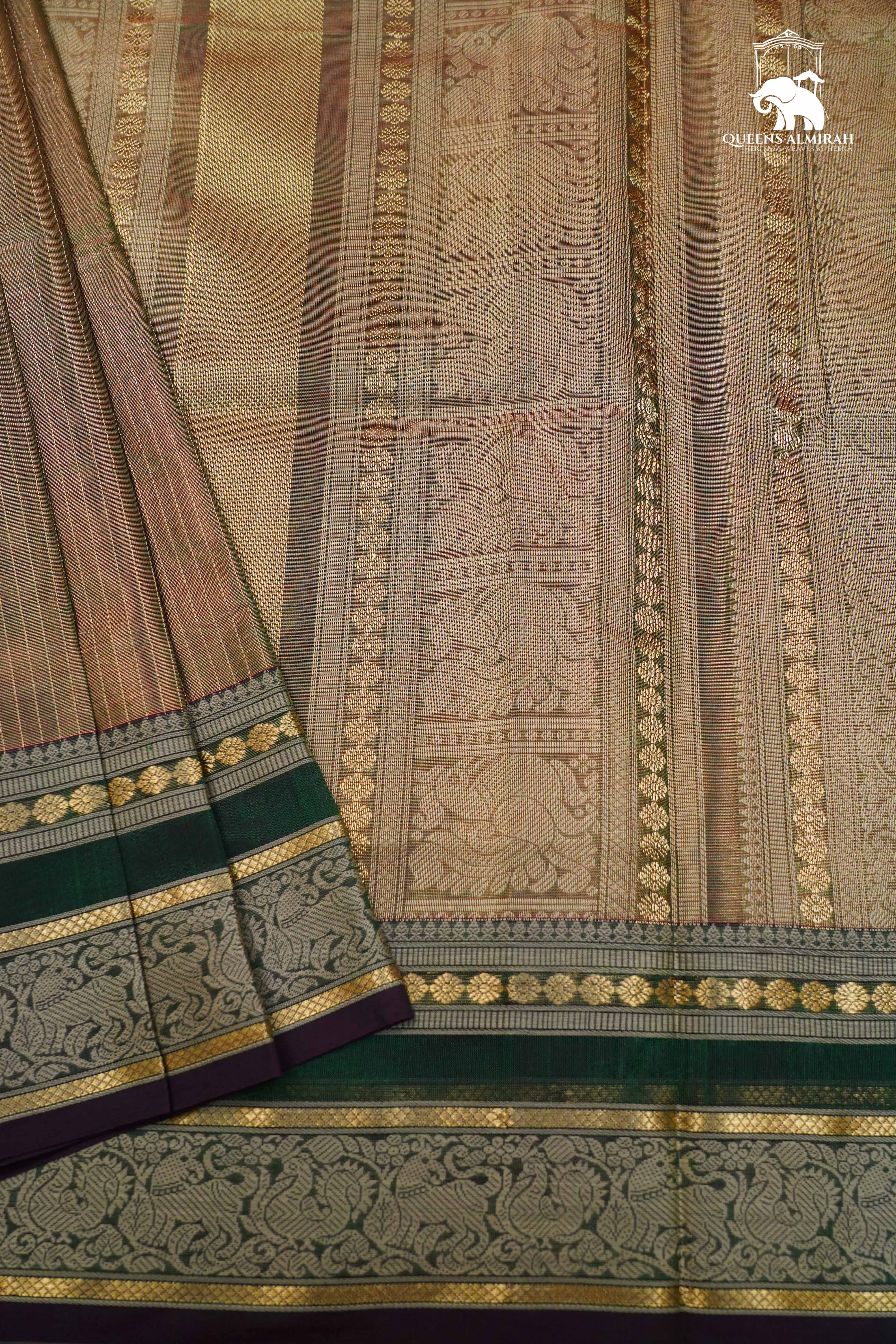Dual Shade Of Green-Royal Karaikudi Chettinad Tissue Silk Cotton Saree