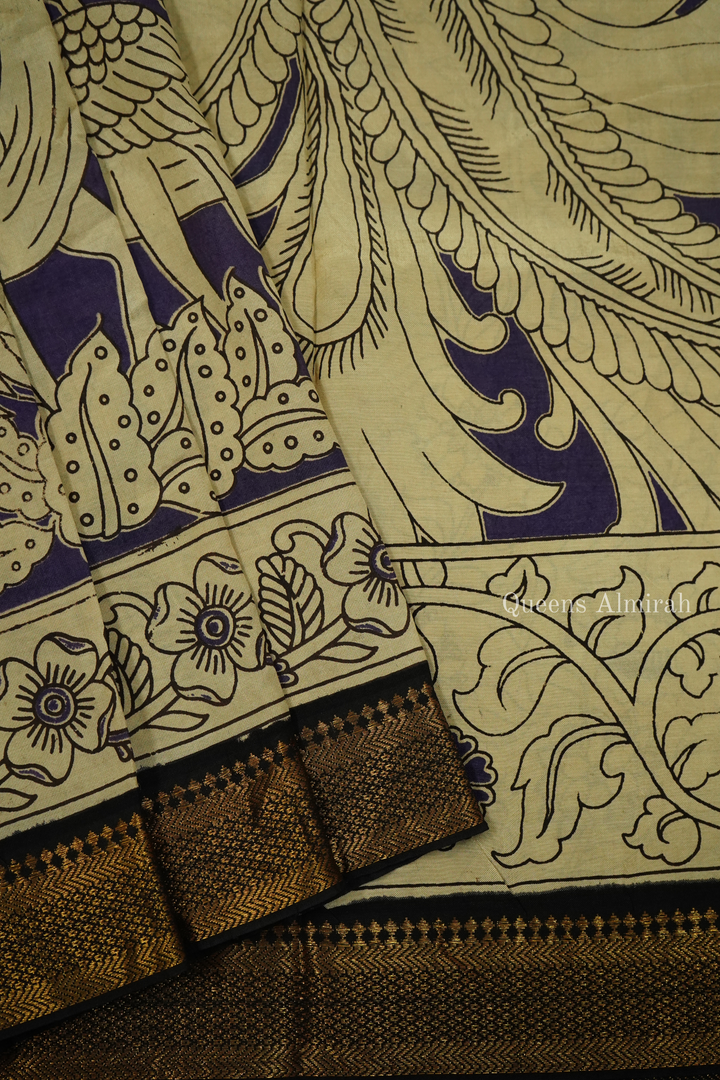 PURPLE HAZE WITH BLACK AND GOLDEN BORDER  MANGALGIRI SAREE - Queens Jewel Emporium