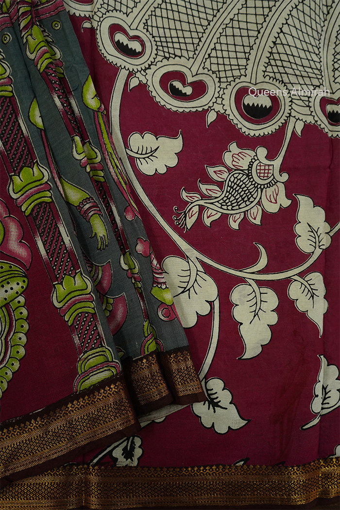 GREY GREEN  MANGALGIRI SAREE - Queens Jewel Emporium