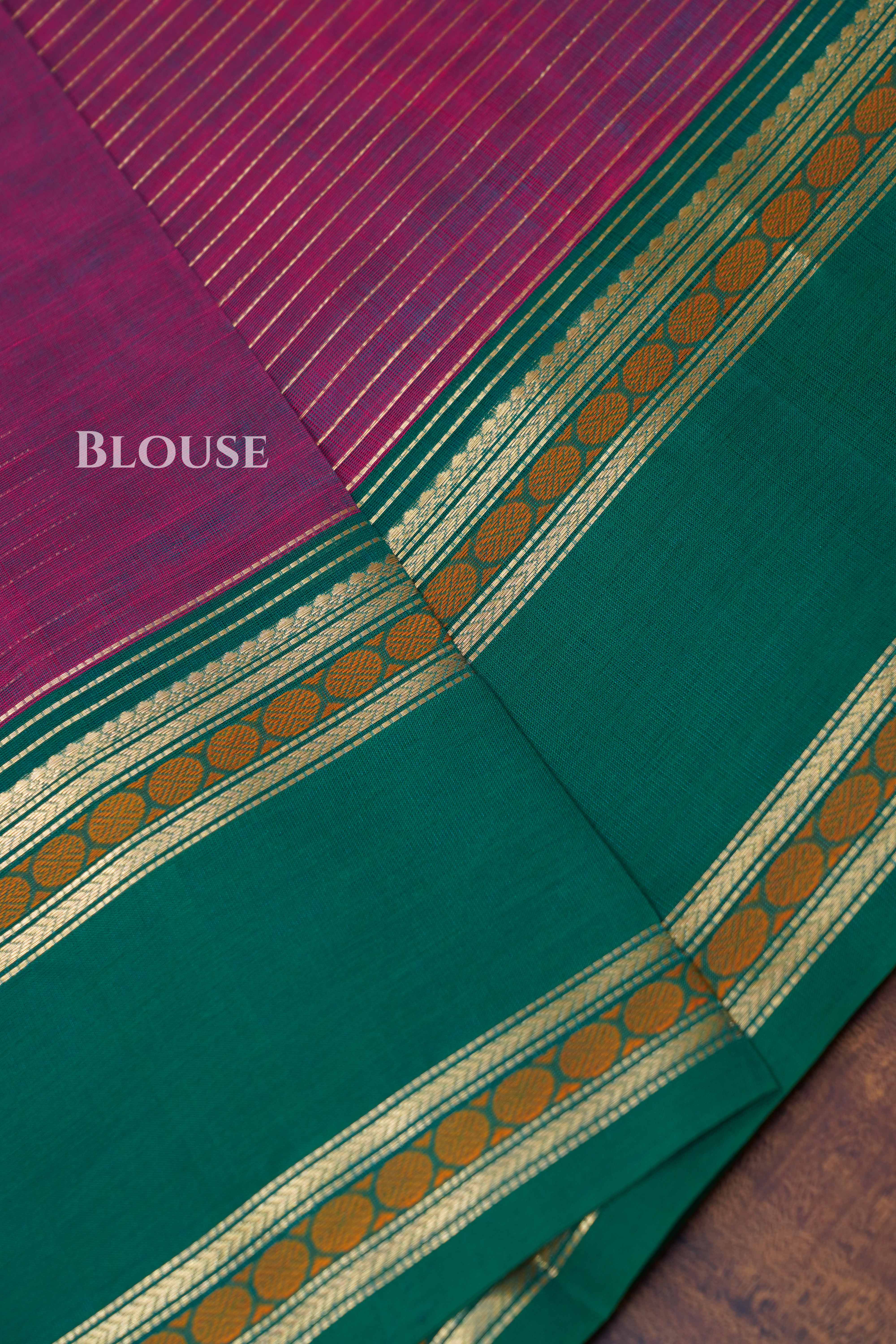 Wine Red With Green Karaikudi Chettinad Silk Cotton Saree