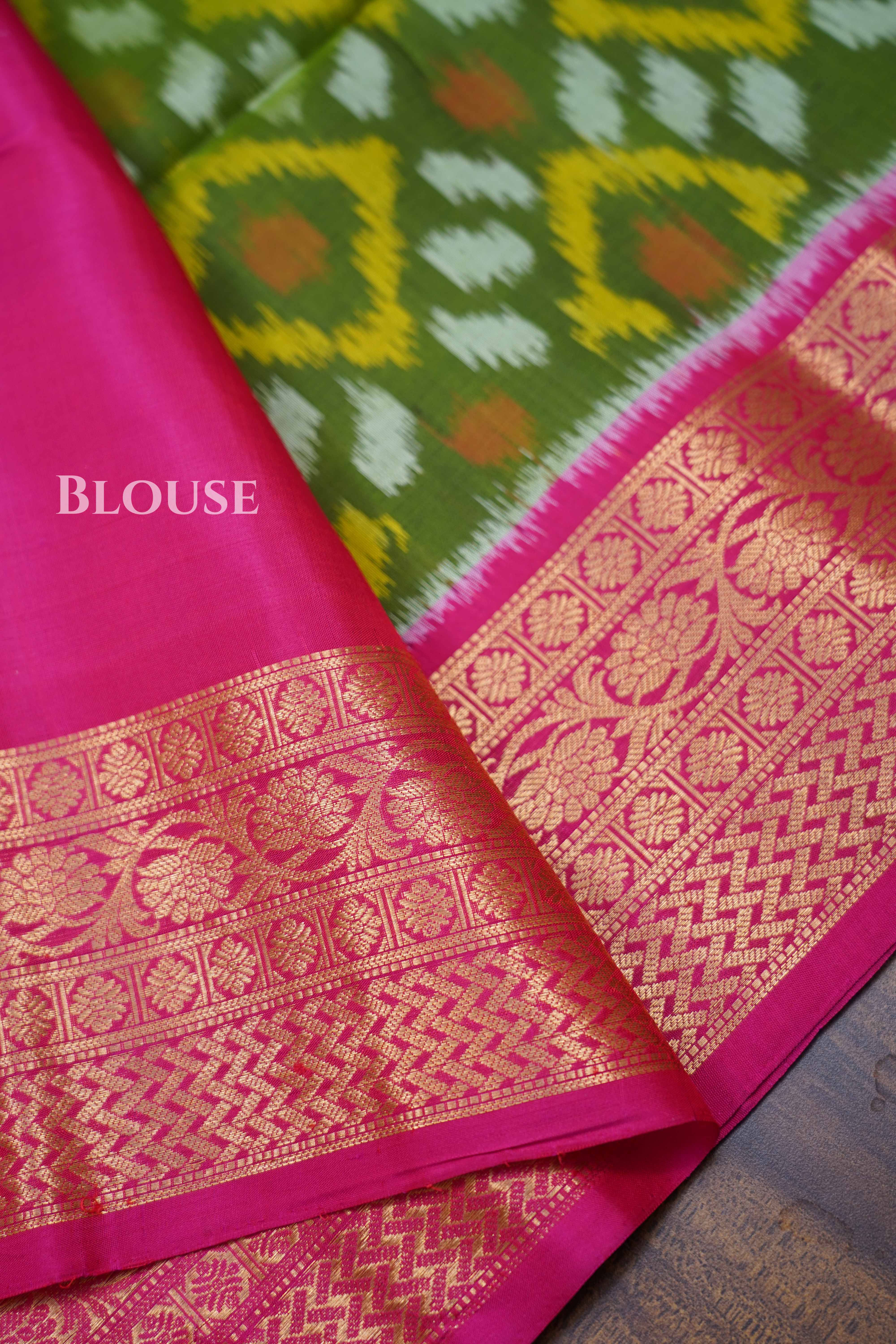 Olive Green With Pink Pure Soft Silk Saree