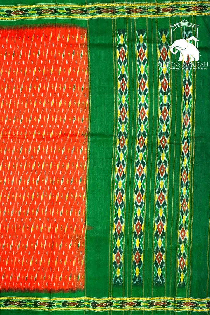 REDISH ORANGE WITH TEA GREEN MULBERRY SILK SAREE - Queens Jewel Emporium