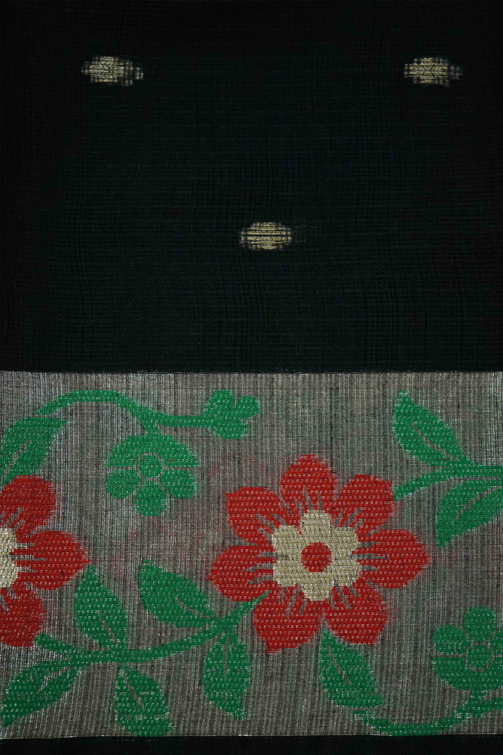 BLACK KOTA SILK COTTON SAREE - Queens Jewel Emporium