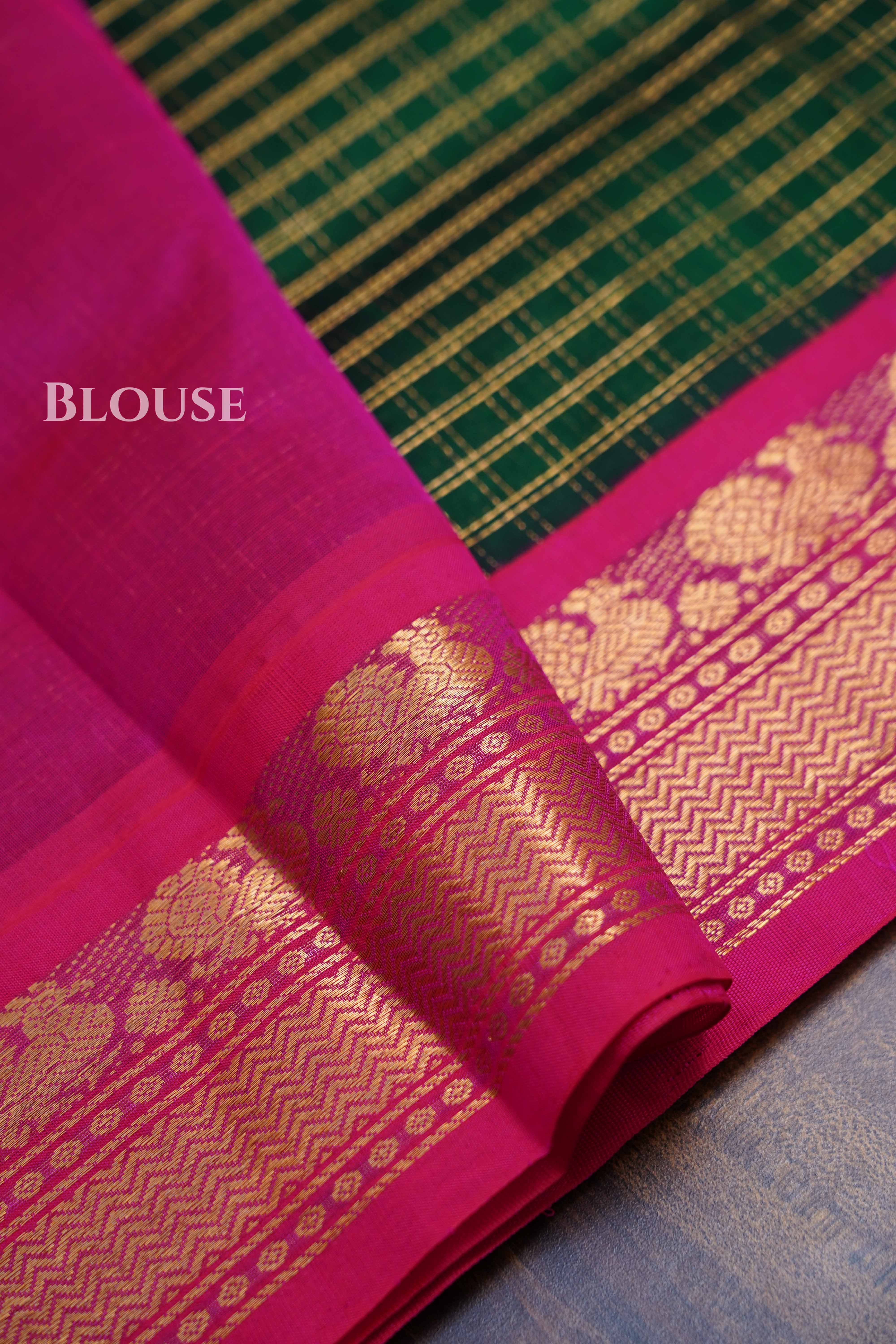 Dark Green With Pink Pure Kanchi Silk Cotton Saree