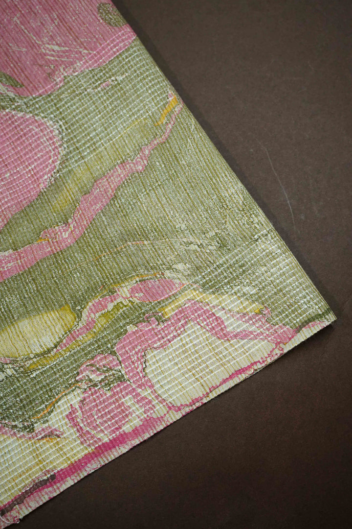 TULIP PINK MARBLE PRINT GHICHA ORAGANZA SAREE - Queens Jewel Emporium