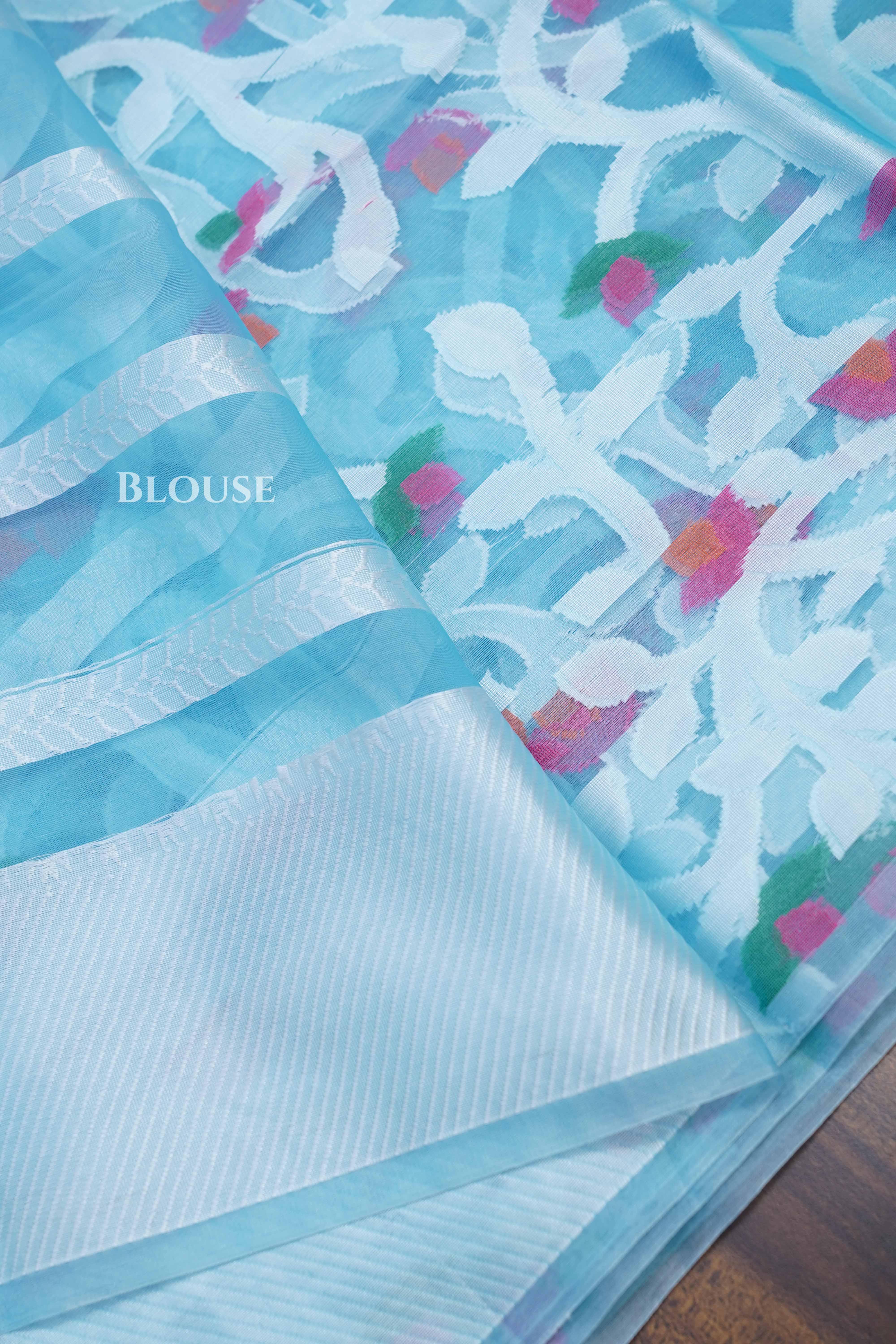 Ice Blue Muslin Jamdani Saree