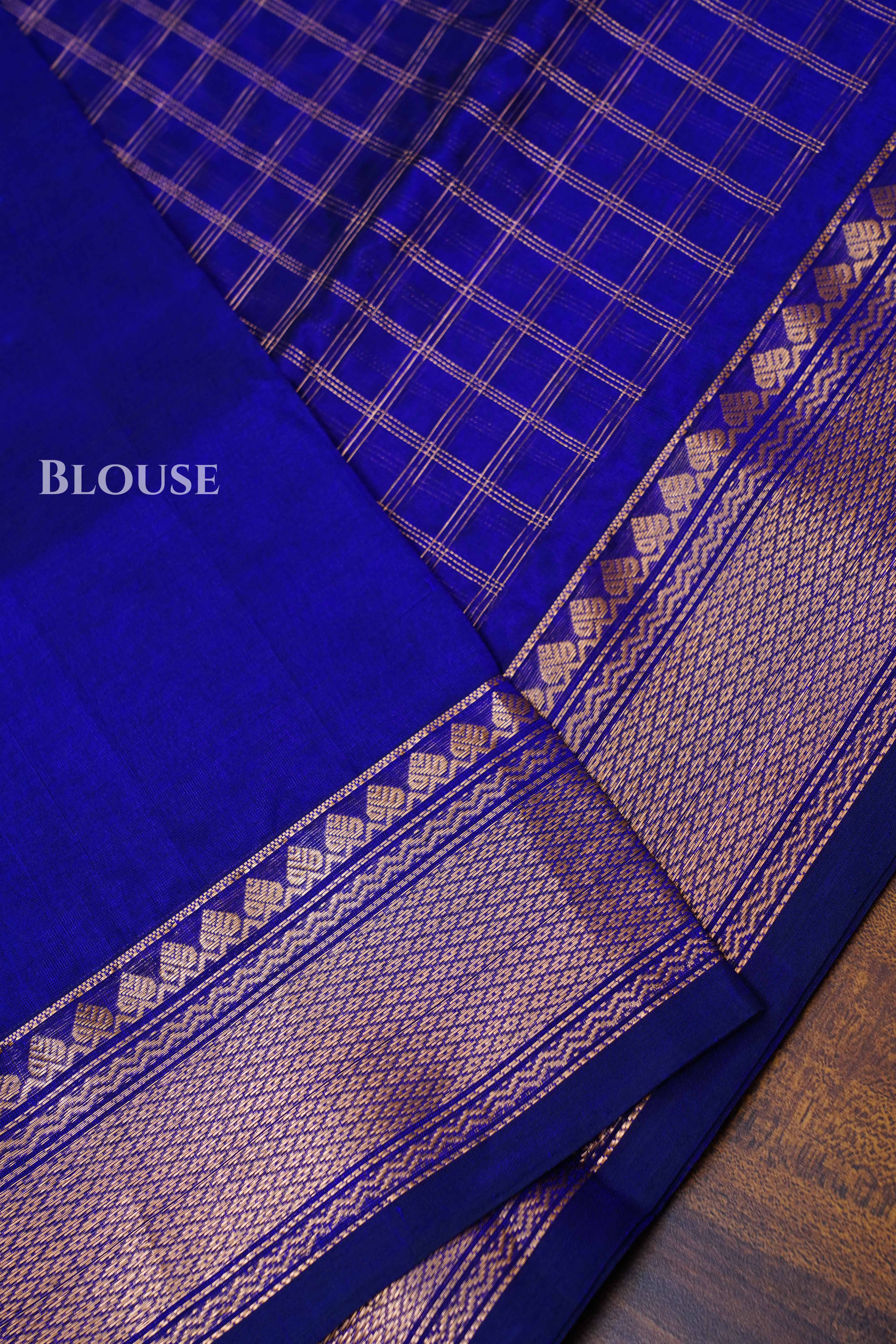 Dark Navy Blue Karaikudi Chettinad Silk Cotton Saree