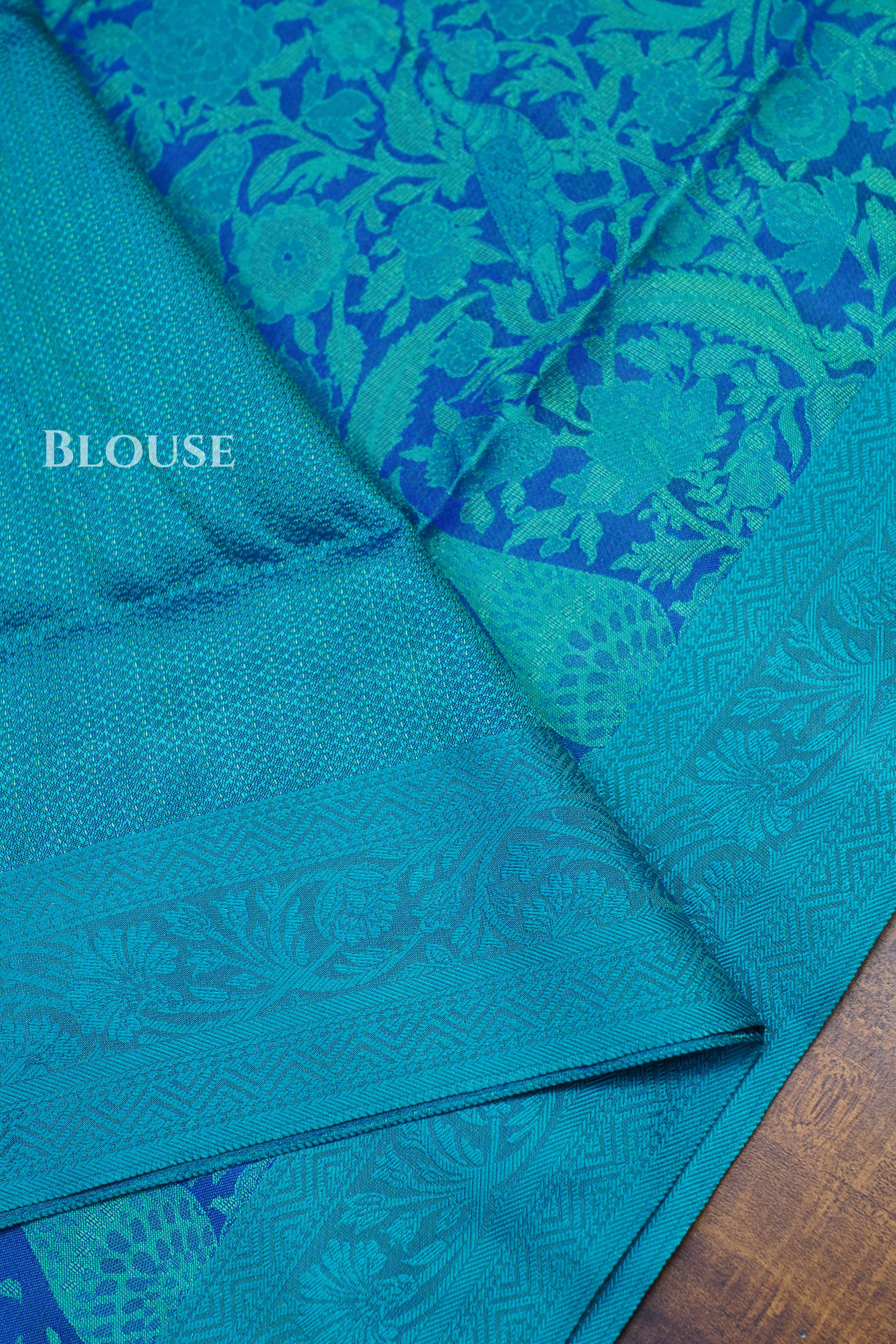 Sea Blue Pashmina Silk Saree