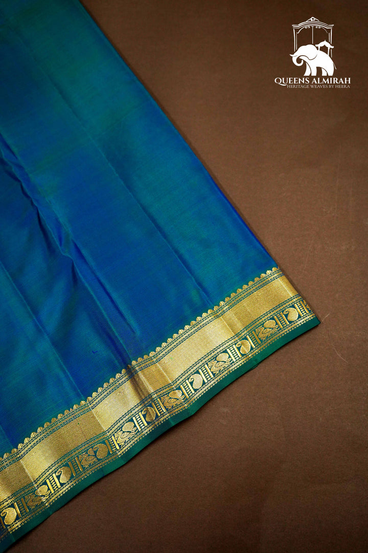 DARK PURPLE WITH NAVY GREEN KANCHIVARAM SILK SAREE - Queens Jewel Emporium