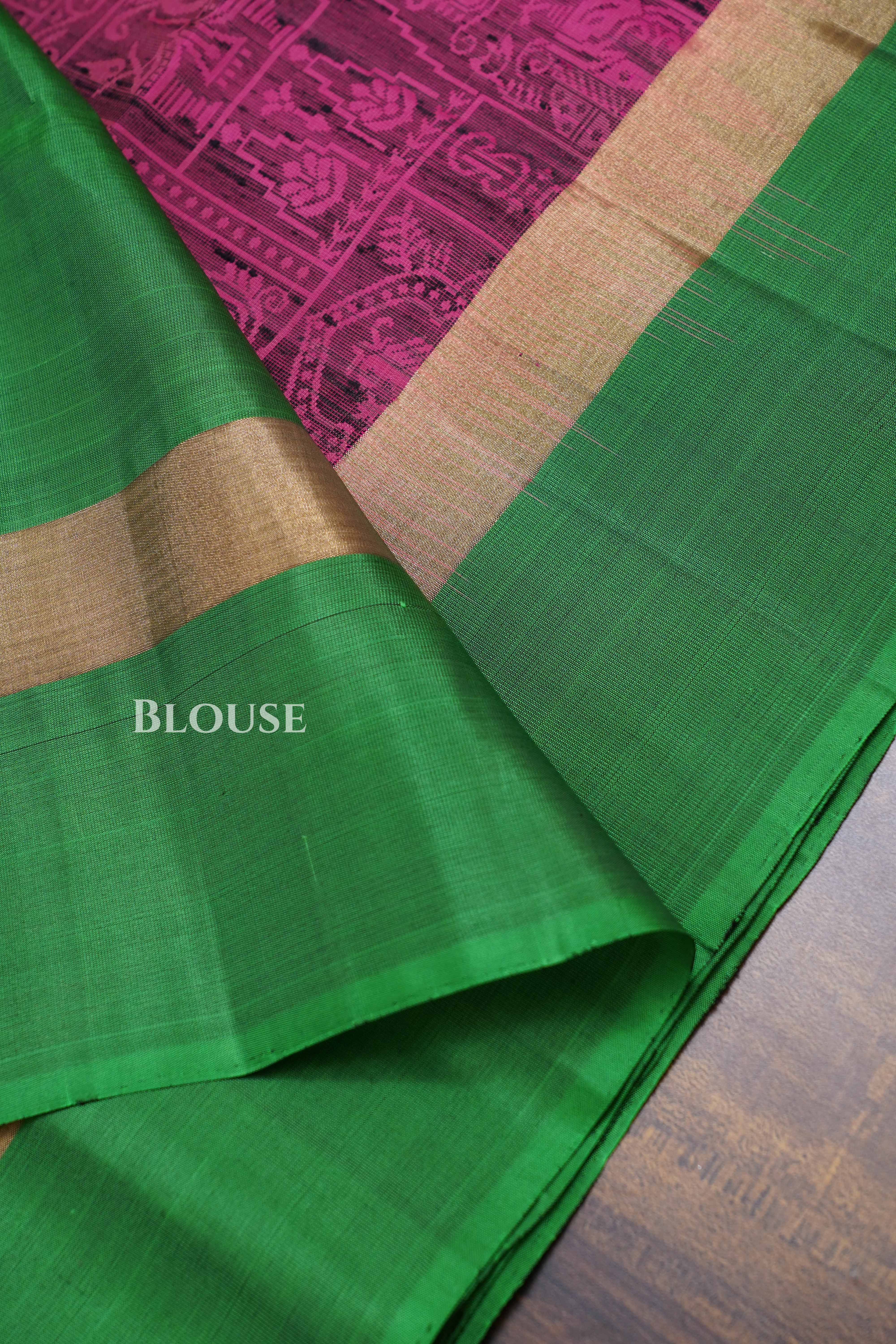 Onion Pink With Green Dupion Silk Saree