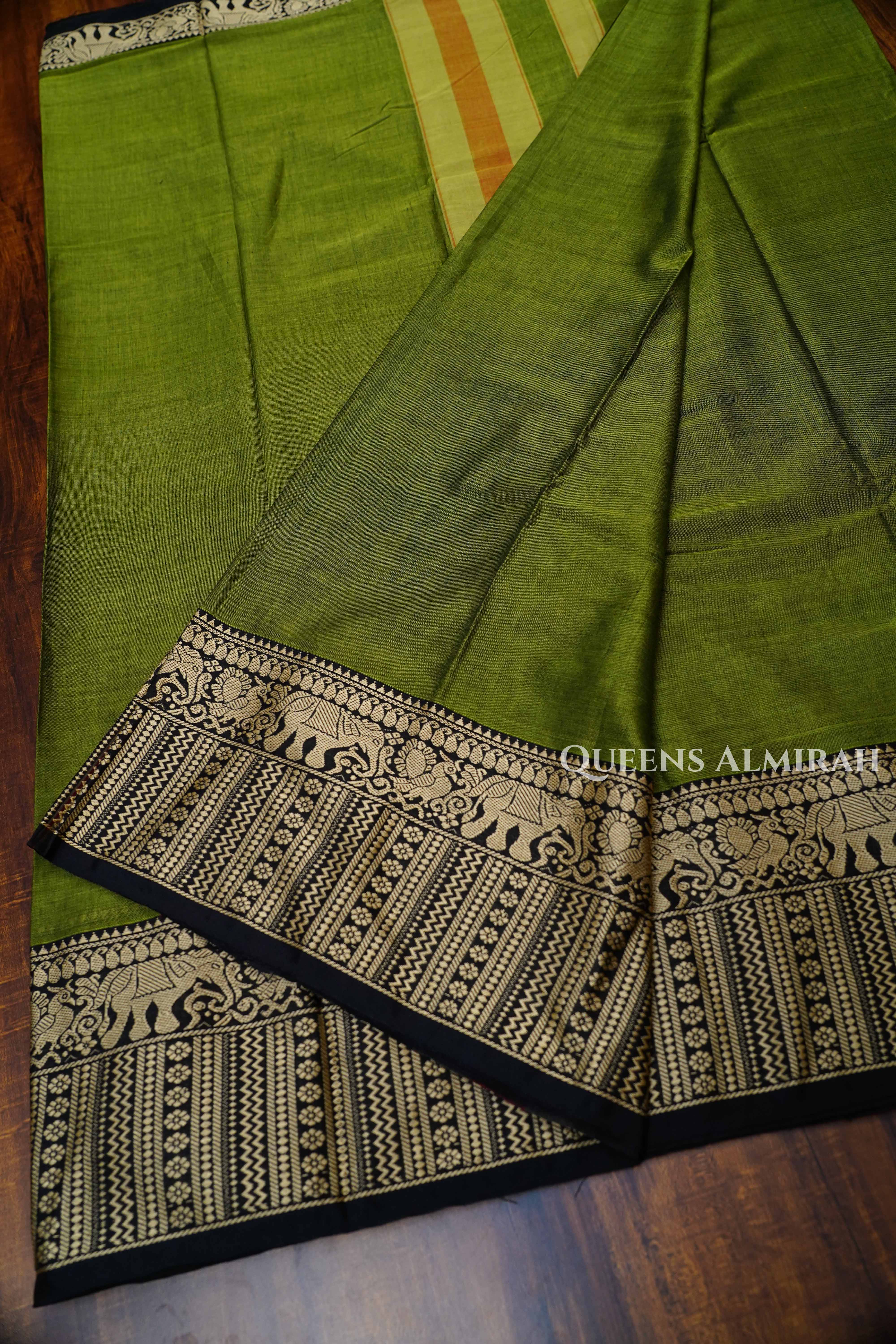 Olive Green  Narayanpet Cotton Saree