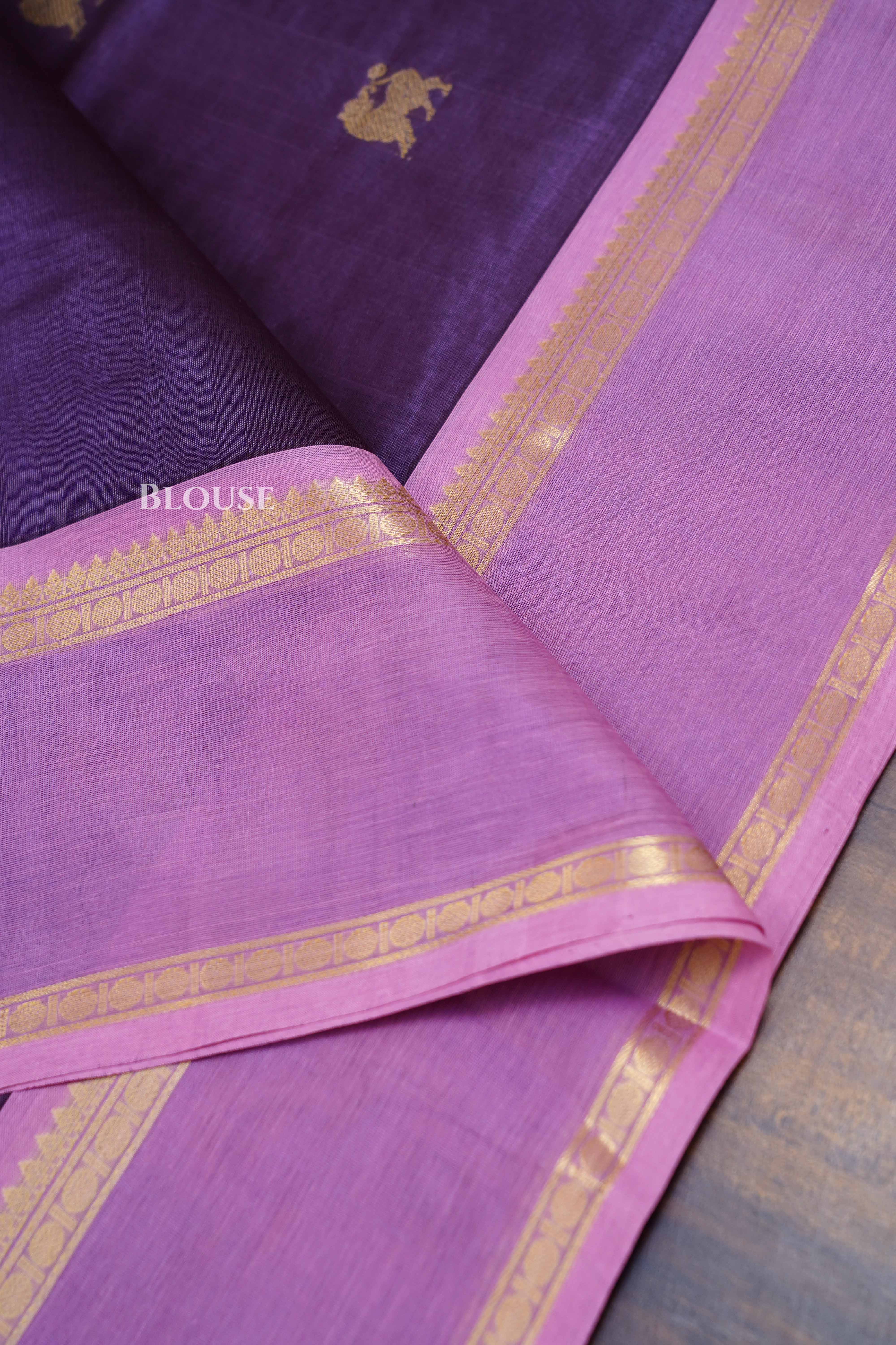 Dusky Purple Karaikudi Chettinad Silk Cotton Saree