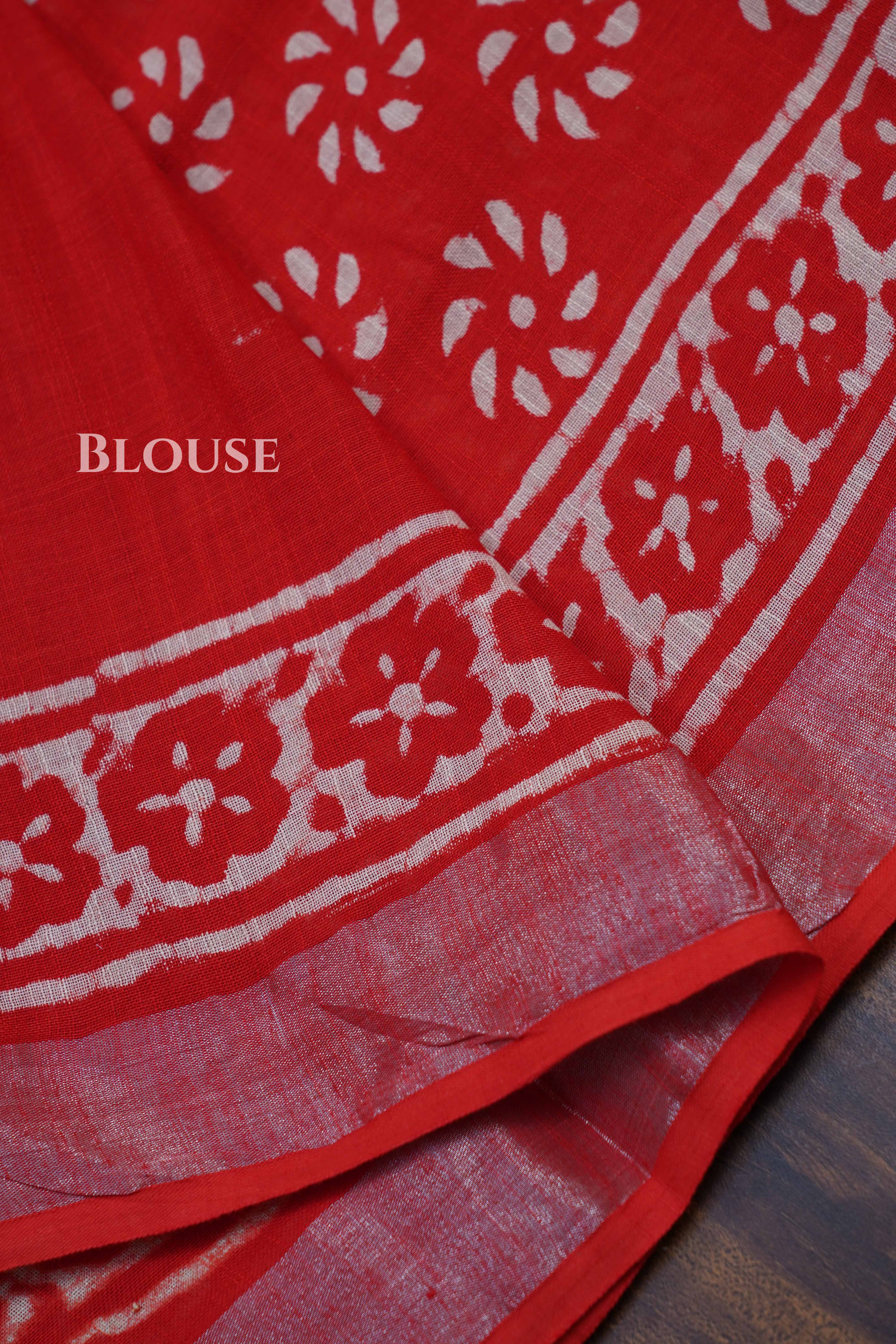Red Linen Cotton Saree