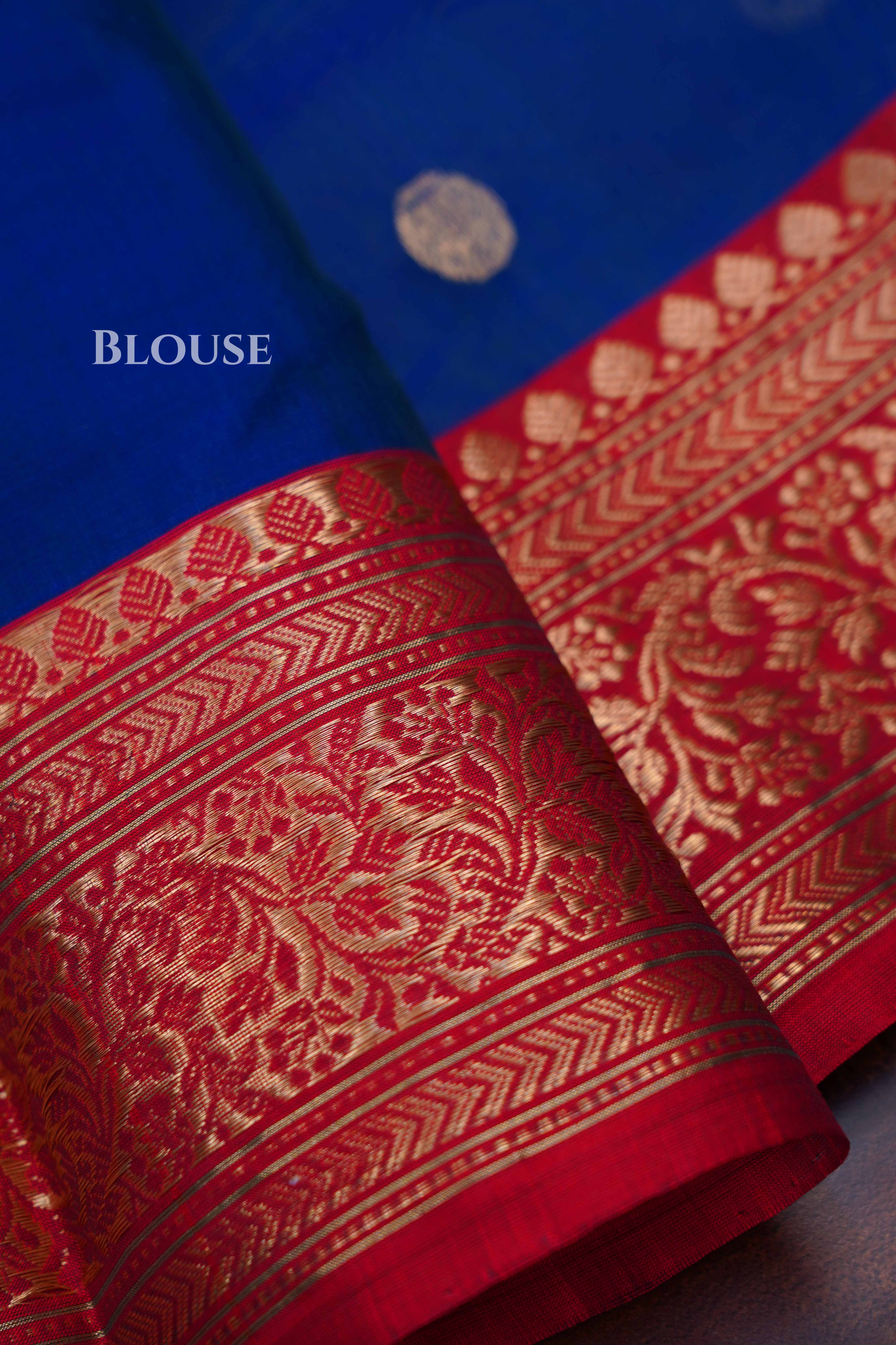 Ink Blue With Red Chanderi Katan Silk Handloom Saree
