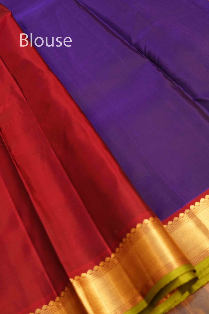 BRINJAL PURPLE WITH DEEP CARAMINE GOLD BORDER PURE KANCHIVARAM SILK SAREE - Queens Jewel Emporium