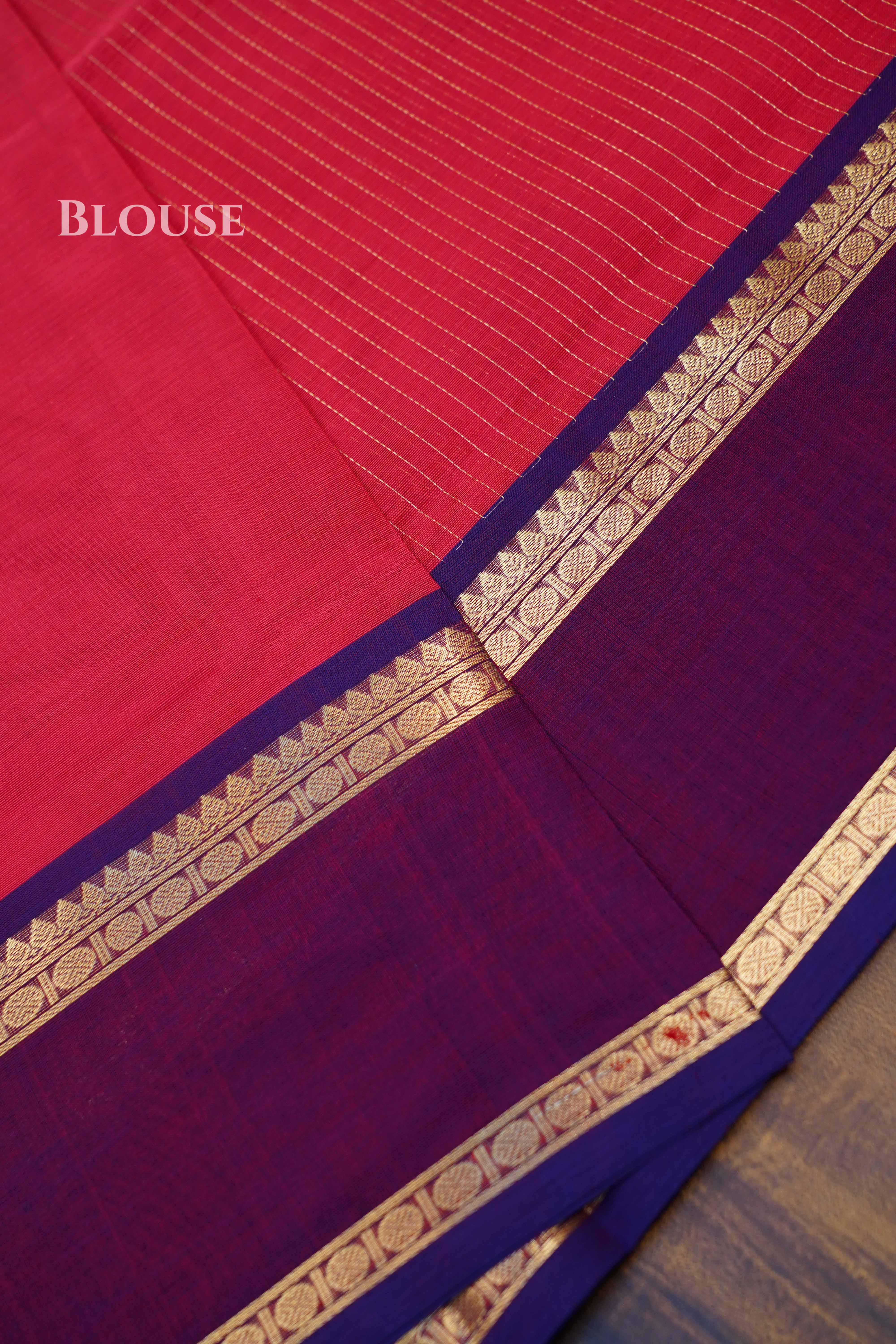 Caramine Pink With Deep Purple-Karaikudi Chettinad Silk Cotton Saree
