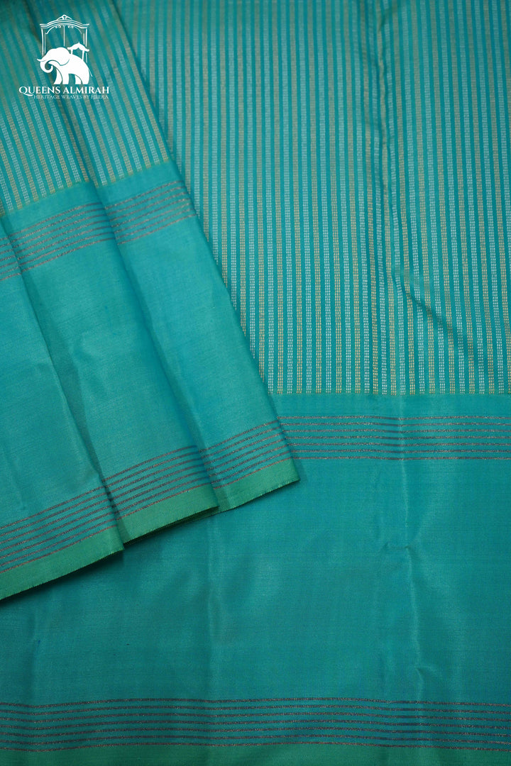 LIGHT TURQOISE BLUE WITH WOVEN BORDER KANCHIVARAM SILK SAREE - Queens Jewel Emporium