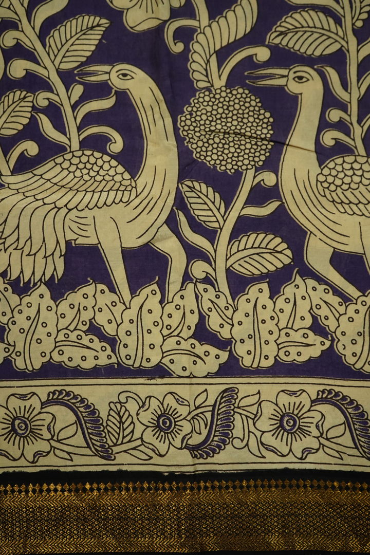 PURPLE HAZE WITH BLACK AND GOLDEN BORDER  MANGALGIRI SAREE - Queens Jewel Emporium