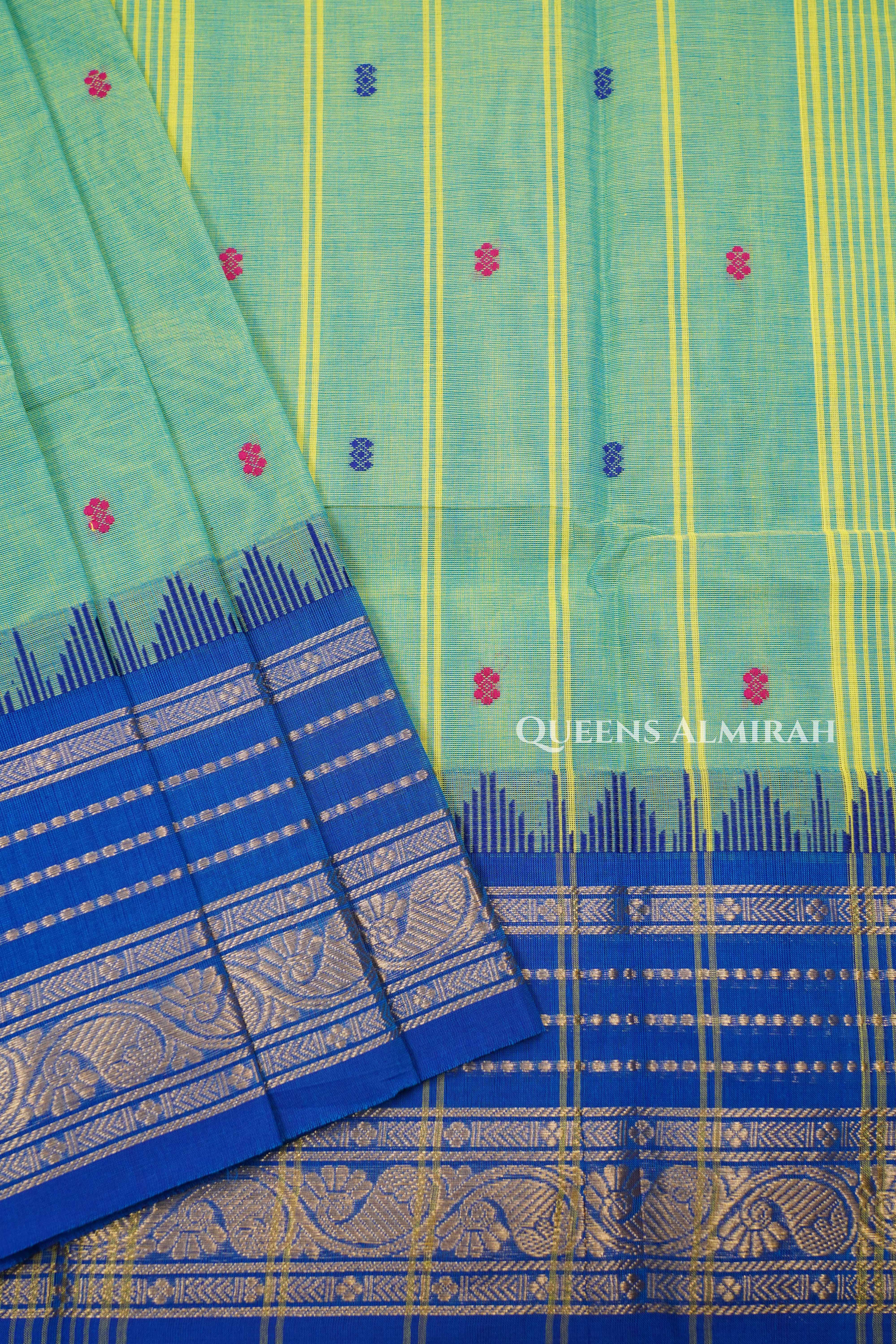 Olive Green With Purple Kanchi Cotton Saree