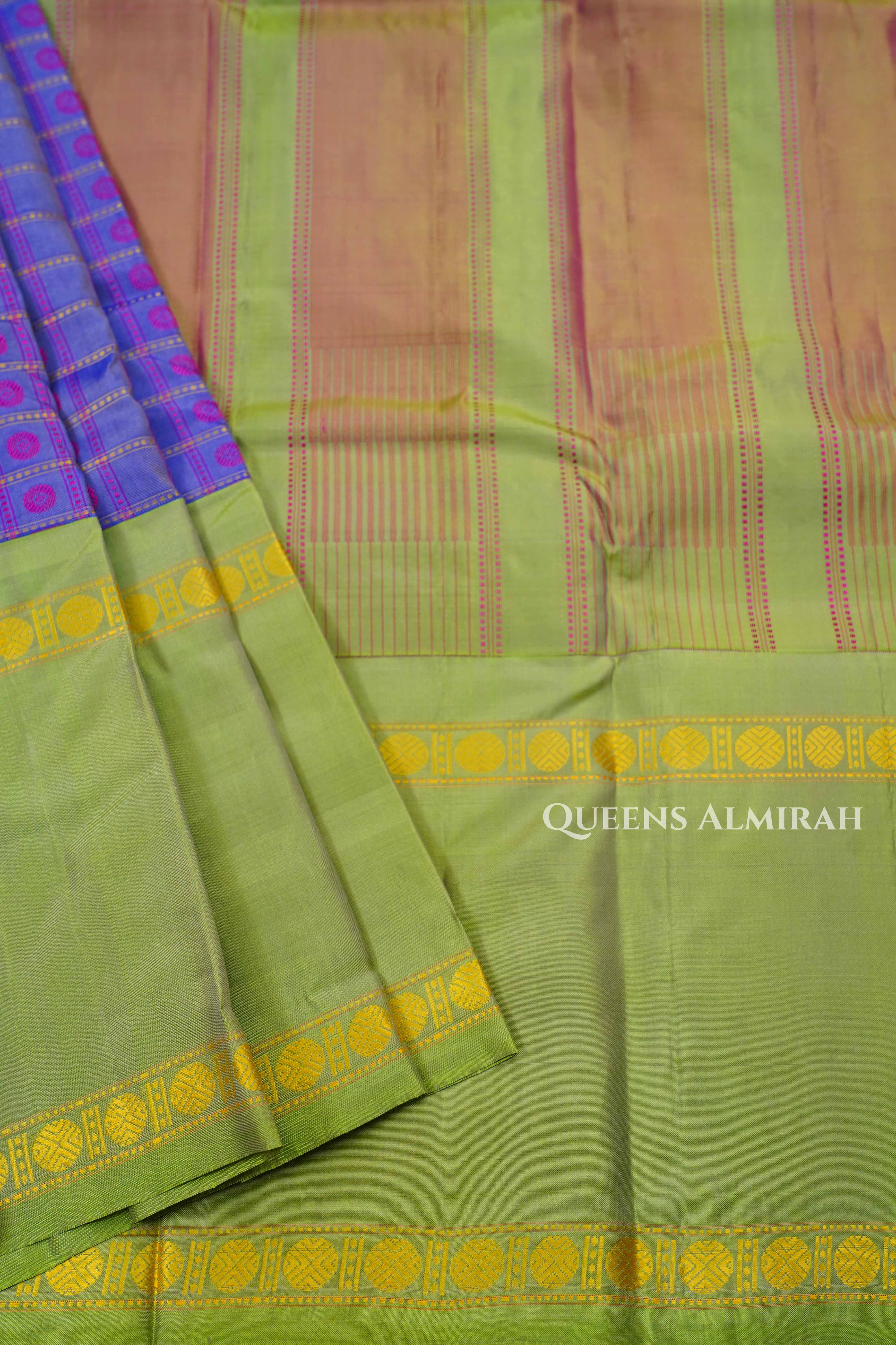 Lavender Purple With Green Pure Kanchivaram Silk Saree