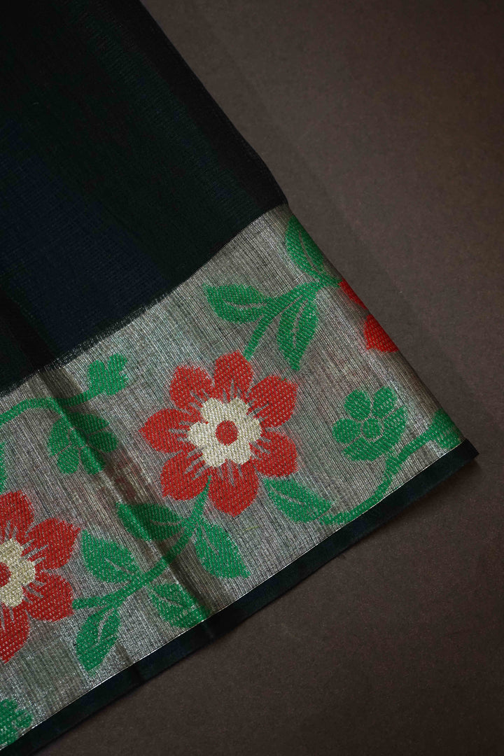 BLACK KOTA SILK COTTON SAREE - Queens Jewel Emporium