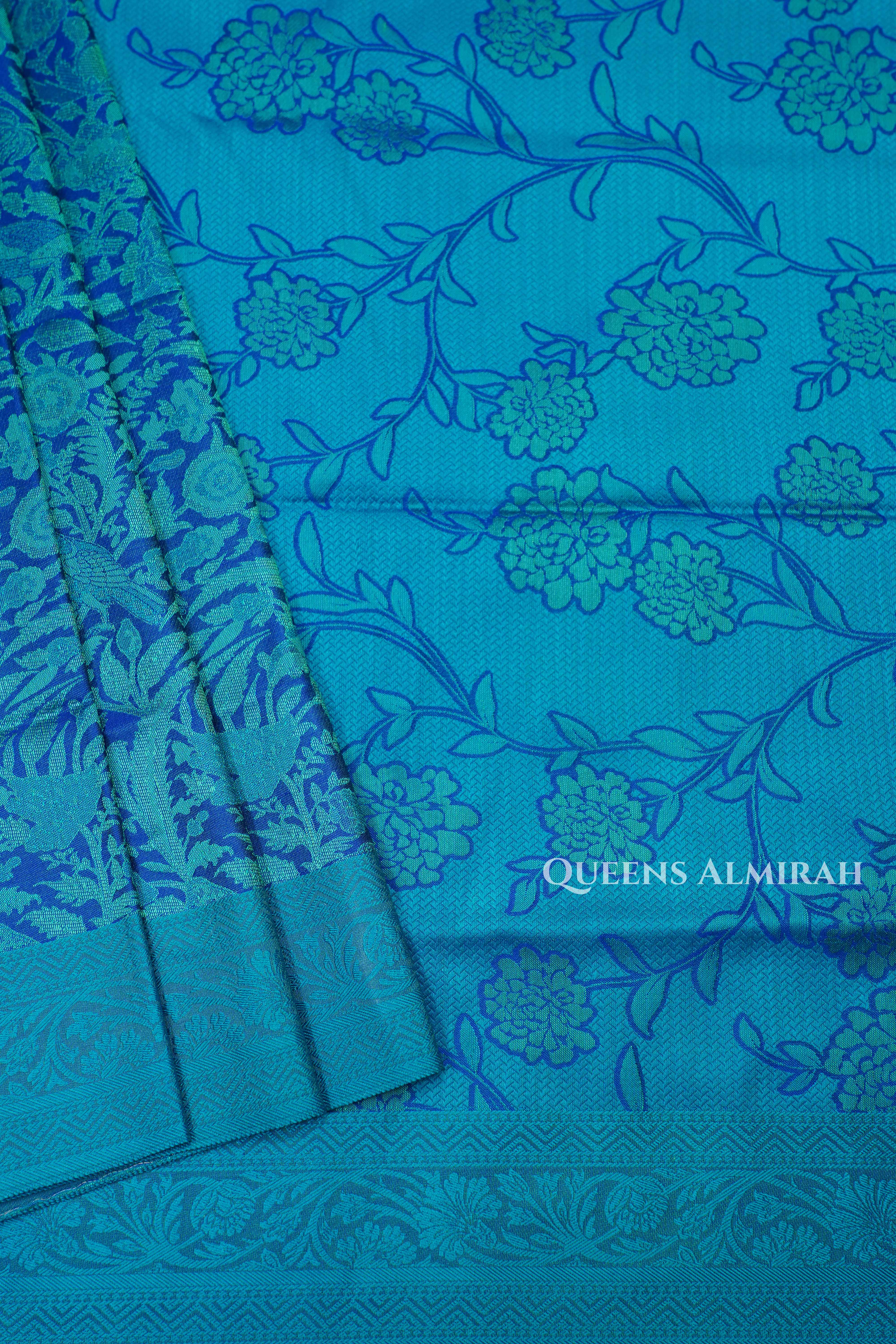 Sea Blue Pashmina Silk Saree