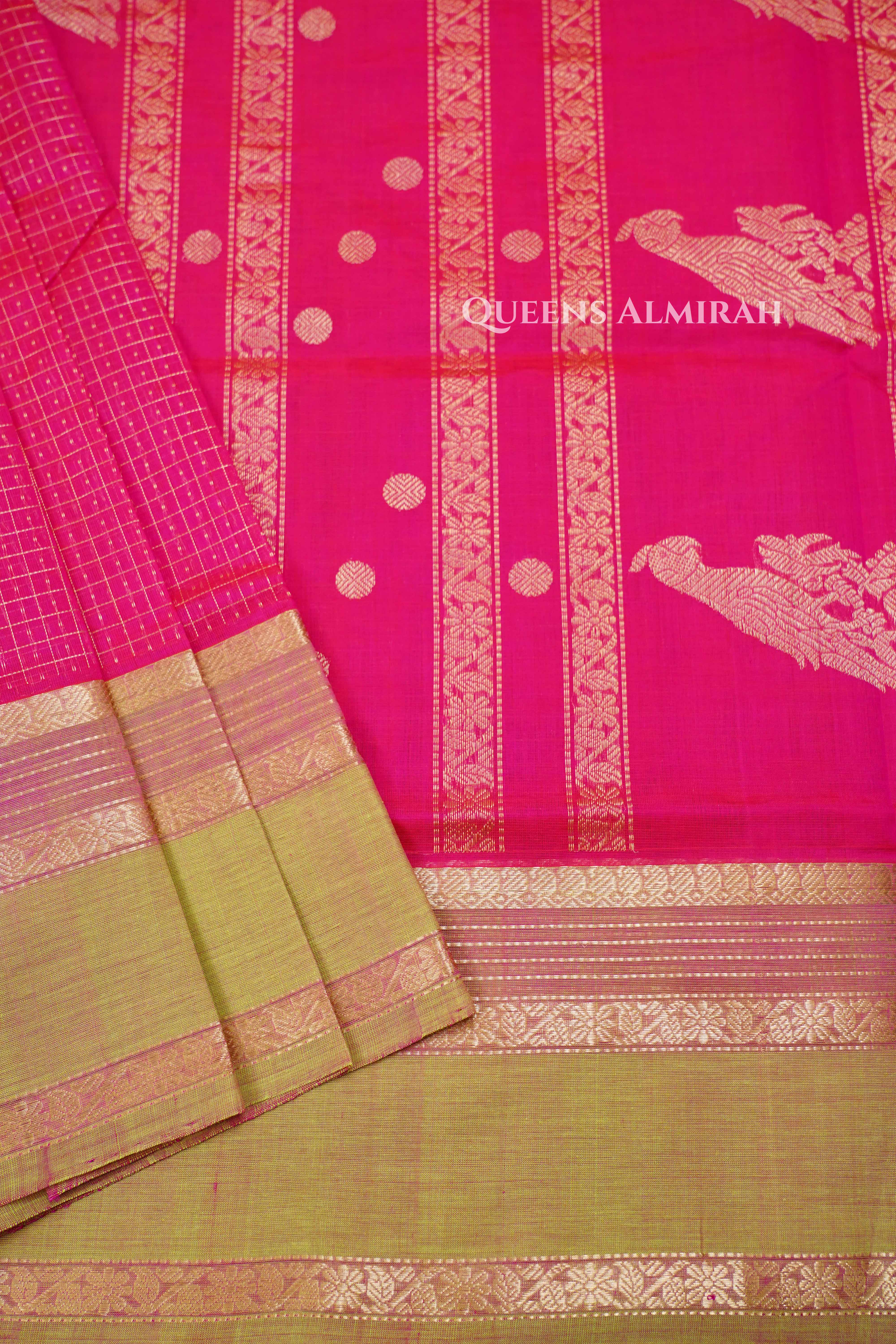 Magenta Pink-Karaikudi Chettinad Silk Cotton Saree