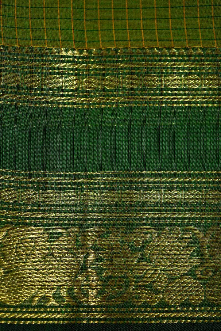 ALGAE WITH LEAF GREEN KANCHI COTTON SAREE - Queens Jewel Emporium