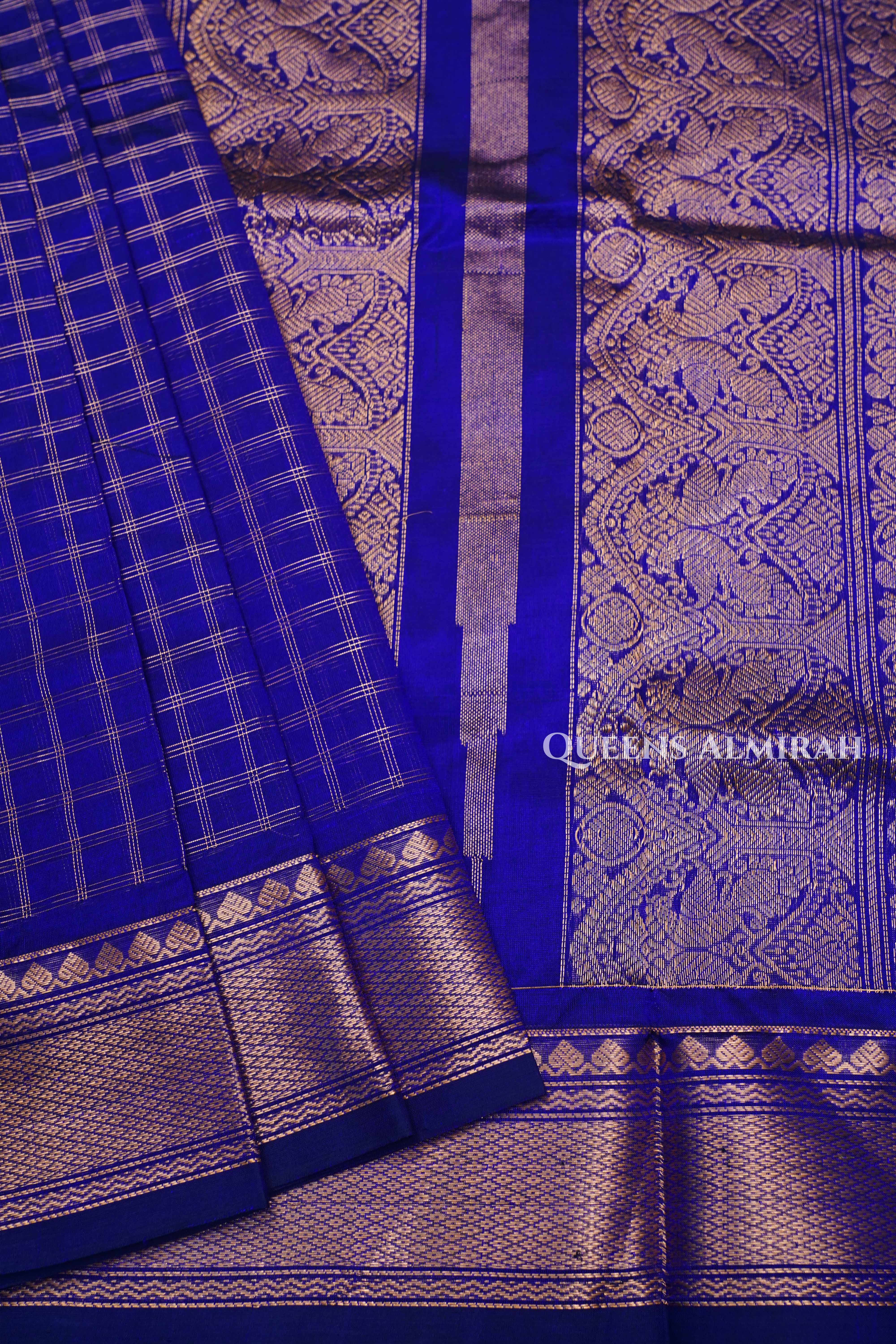 Dark Navy Blue Karaikudi Chettinad Silk Cotton Saree