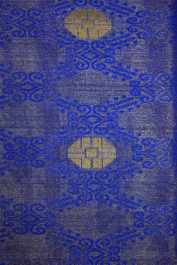 ROYAL BLUE TISSUE KANCHI SILK SAREE - Queens Jewel Emporium