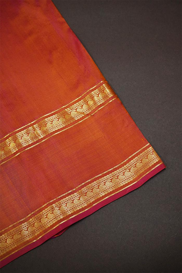 DIRTY ORANGE WITH RUST BROWN PURE KANCHIVARAM SILK SAREE - Queens Jewel Emporium
