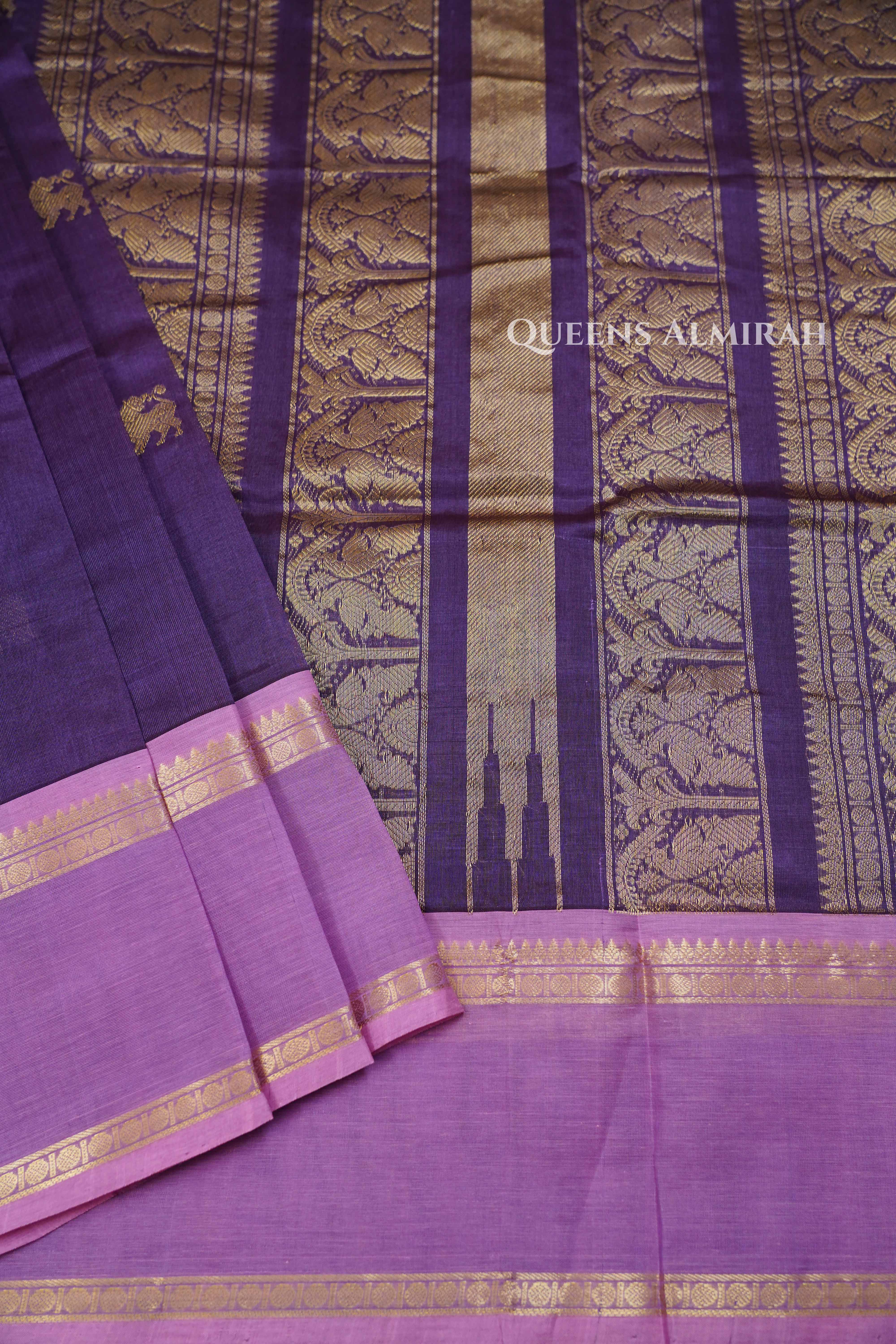 Dusky Purple Karaikudi Chettinad Silk Cotton Saree
