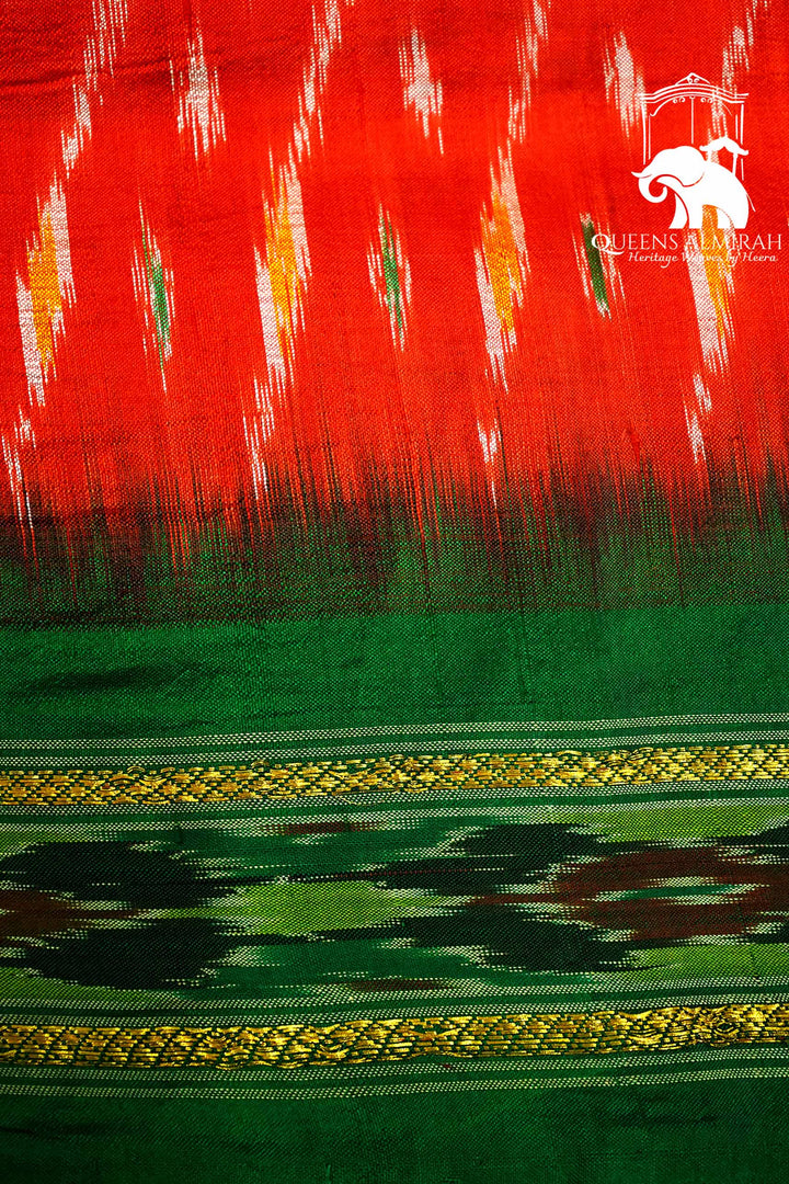 REDISH ORANGE WITH TEA GREEN MULBERRY SILK SAREE - Queens Jewel Emporium
