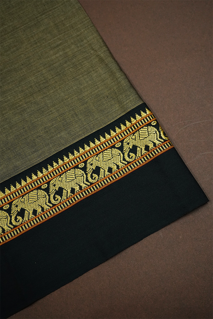 RIFLE GREEN WITH BLACK BORDER NARAYANPET COTTON SAREE - Queens Jewel Emporium