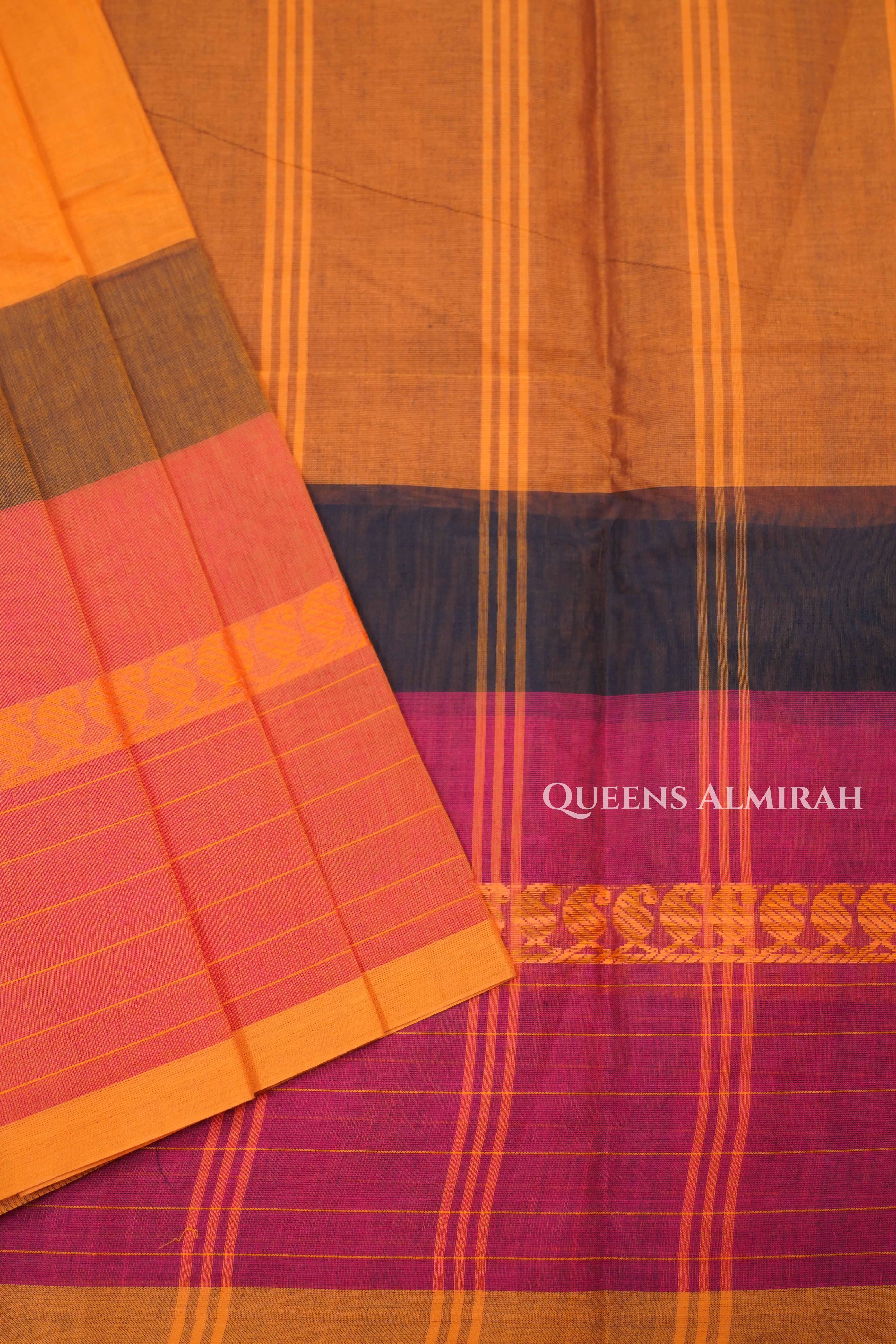 Pumpkin Orange Chettinad Cotton Saree