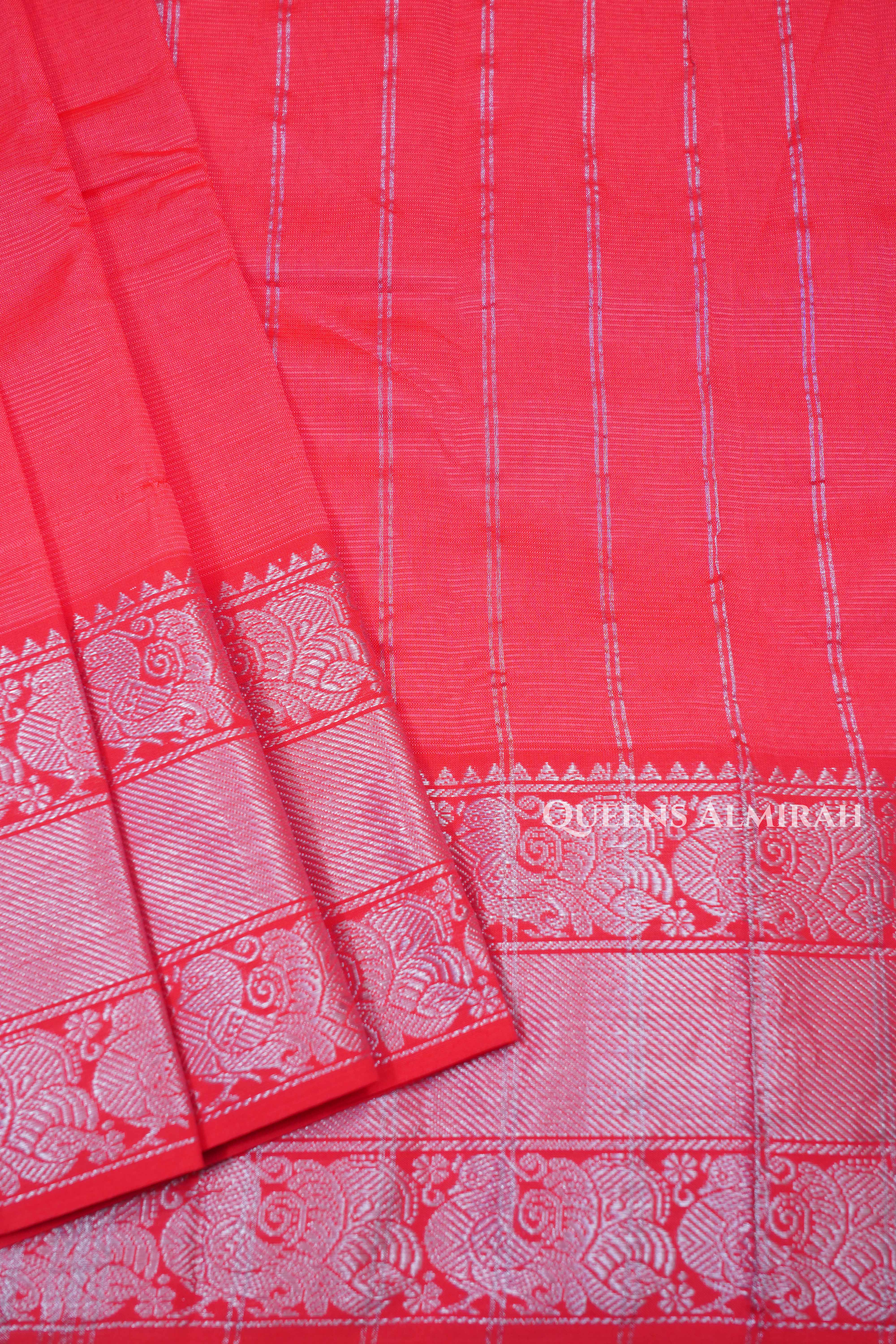 Watermelon Pink Mangalgiri Saree