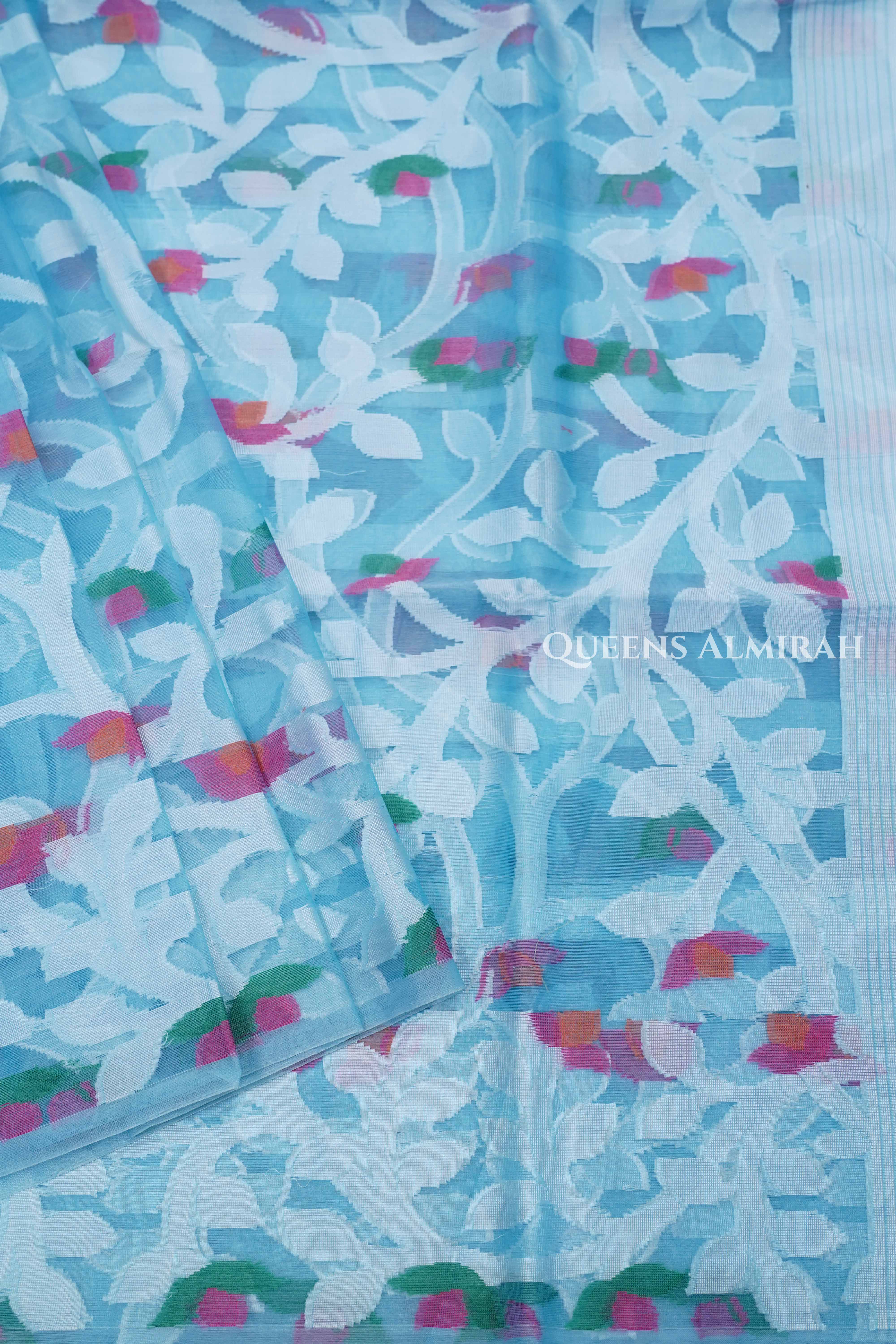 Ice Blue Muslin Jamdani Saree